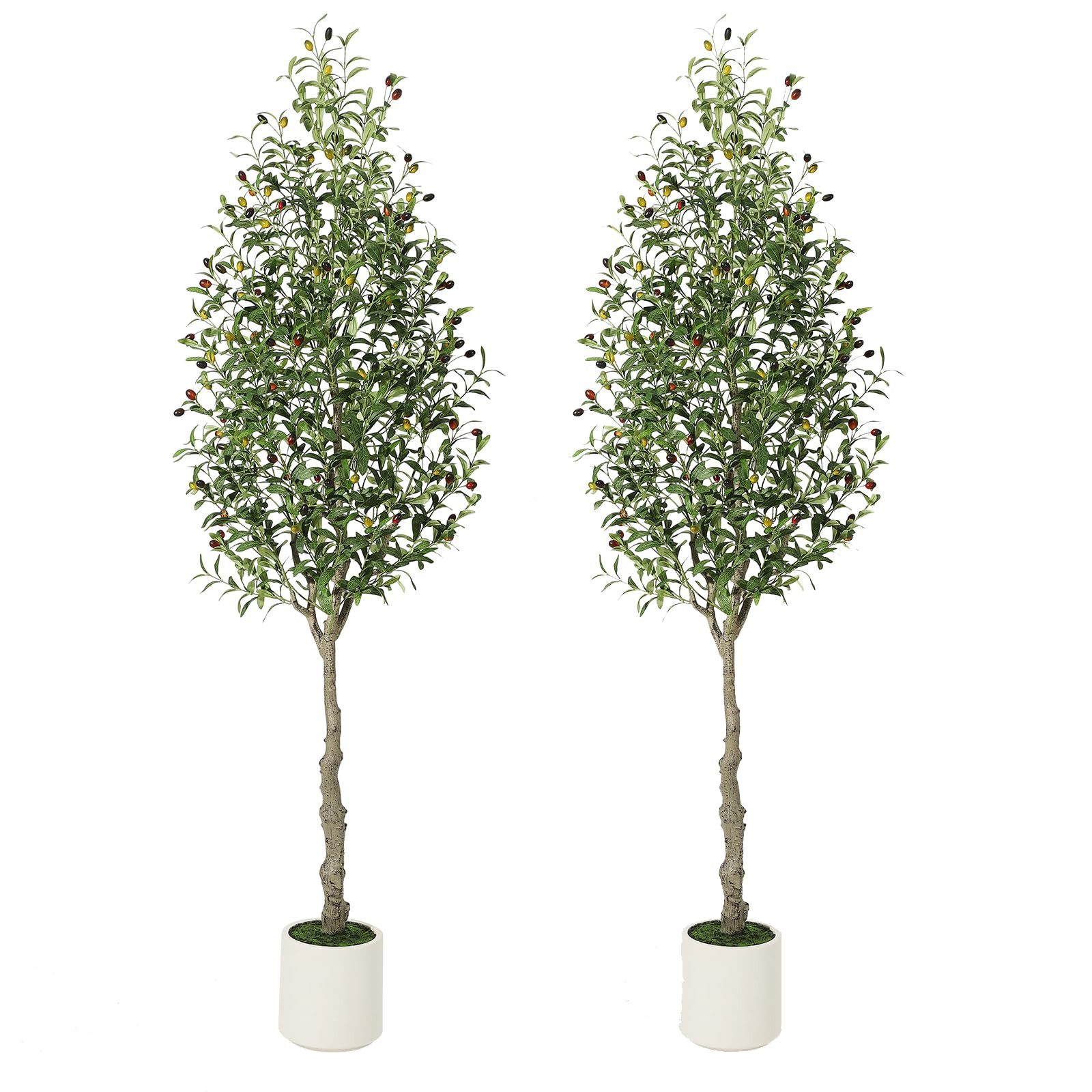 Kunstbaum Künstliche Olivenbäume für den Innenbereich,1.5/1.8/2.1 m,Dekoration, GarveeMore, Höhe 210 cm, Realistischem Stamm,Blättern und Früchten als Dekoration für das Home