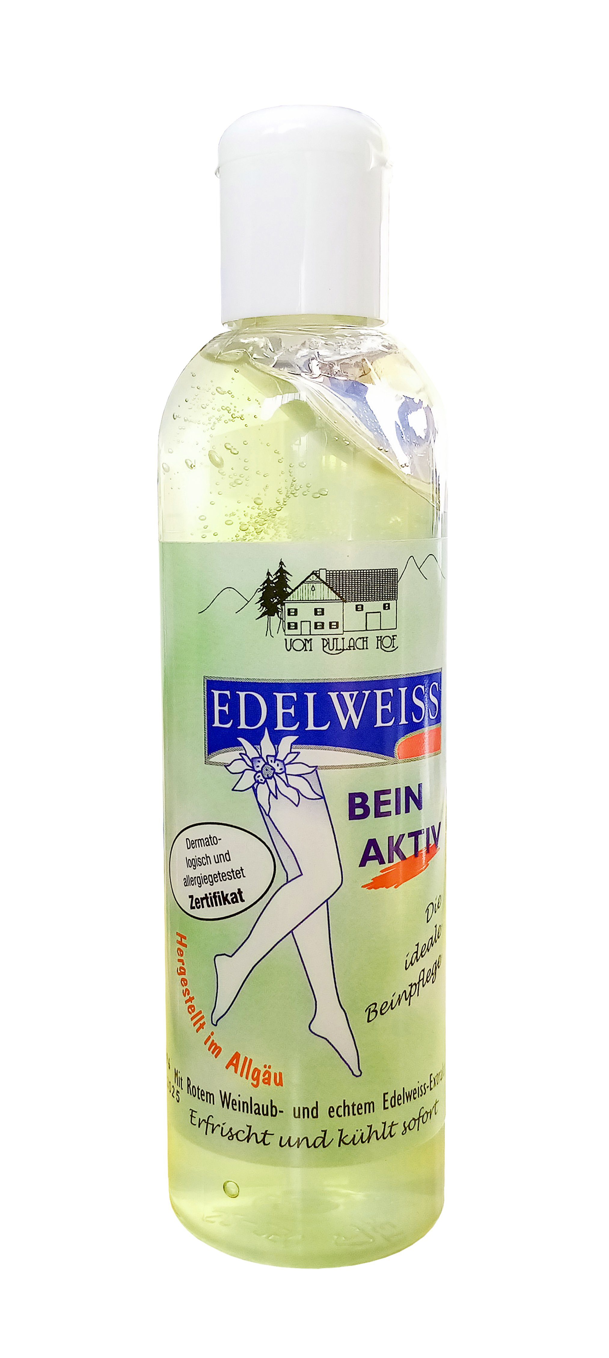 vom Pullach Hof Fußcreme EDELWEISS BEIN AKTIV GEL 250ml Beinpflege erfrischt kühlt 75, mit Rotem Weinlaub Edelweiss-Extrakt unterstützt Durchblutung Creme