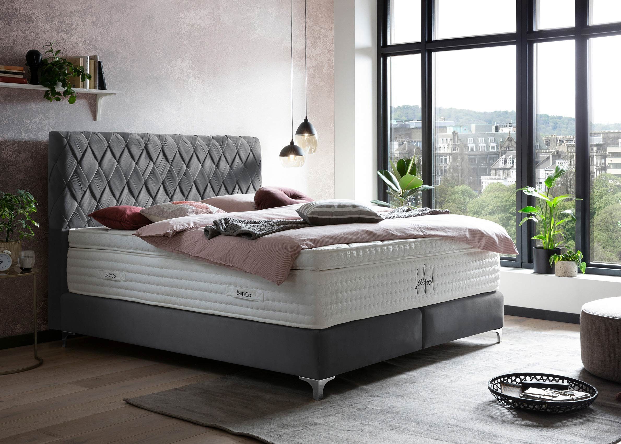 BettCo Boxspringbett Lyon (in Dunkelgrau Velours, günstig online kaufen