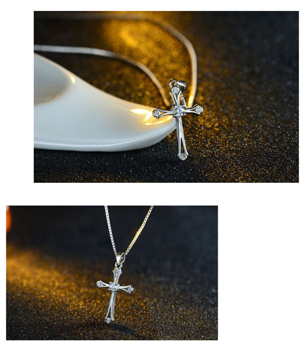 Fancifize Kreuz (inkl. Anhänger Kette mit Halskette Halskette Anhänger Sterling mit Geschenkbeutel), Anhänger Kreuz-01 925 Zirkonia, Silber 40+5cm