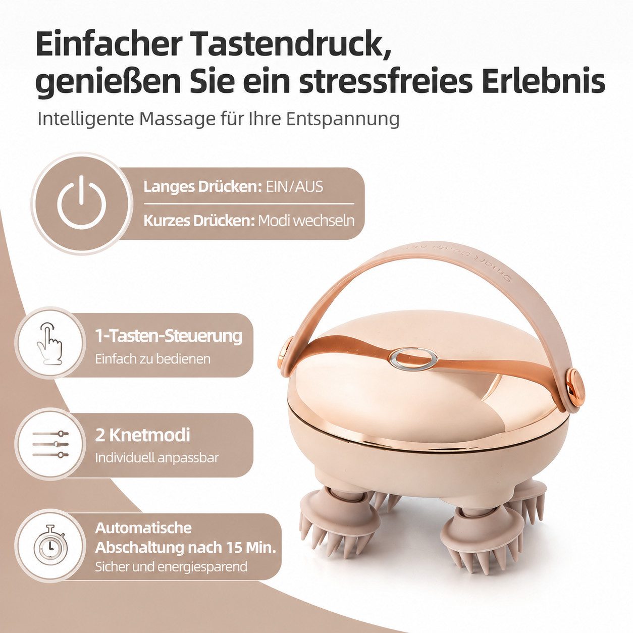Fyrove Massagegerät Elektrisches Kopfmassagegerät mit 8 Massageköpfen, 2 Modi, Rotlichtpflege & IPX6 Wasserschutz – Kabelloser Scalp Massager, für Kopfhaut, Ent – Bild 2 von 5
