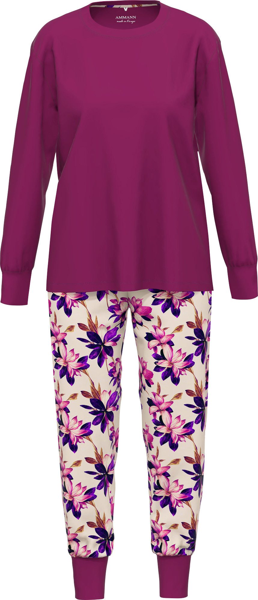 Ammann Pyjama Damen-Schlafanzug Single-Jersey Blumen
