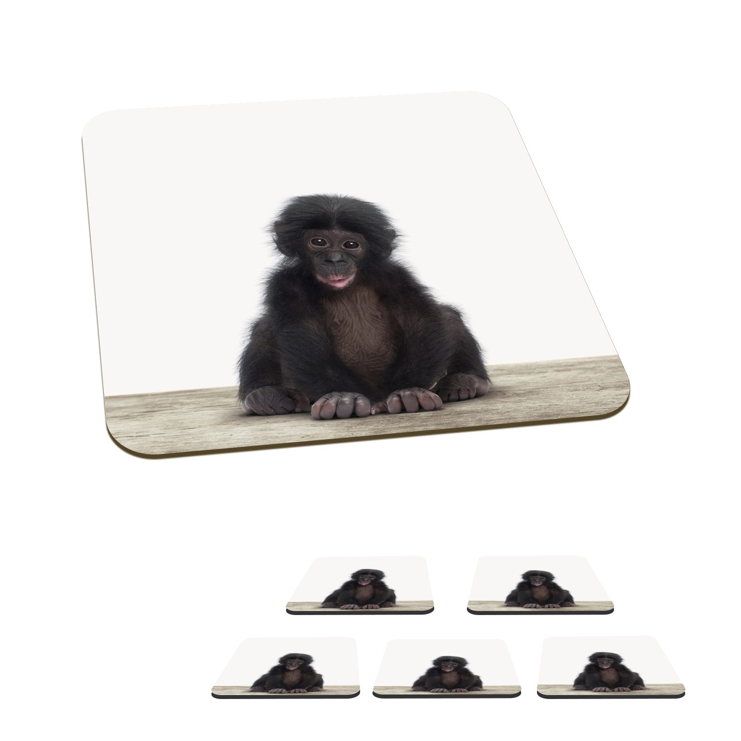 MuchoWow Glasuntersetzer Tiere - Schimpanse - Baby, Zubehör für Gläser, 6-tlg., Glasuntersetzer, Tischuntersetzer, Korkuntersetzer, Untersetzer, Tasse