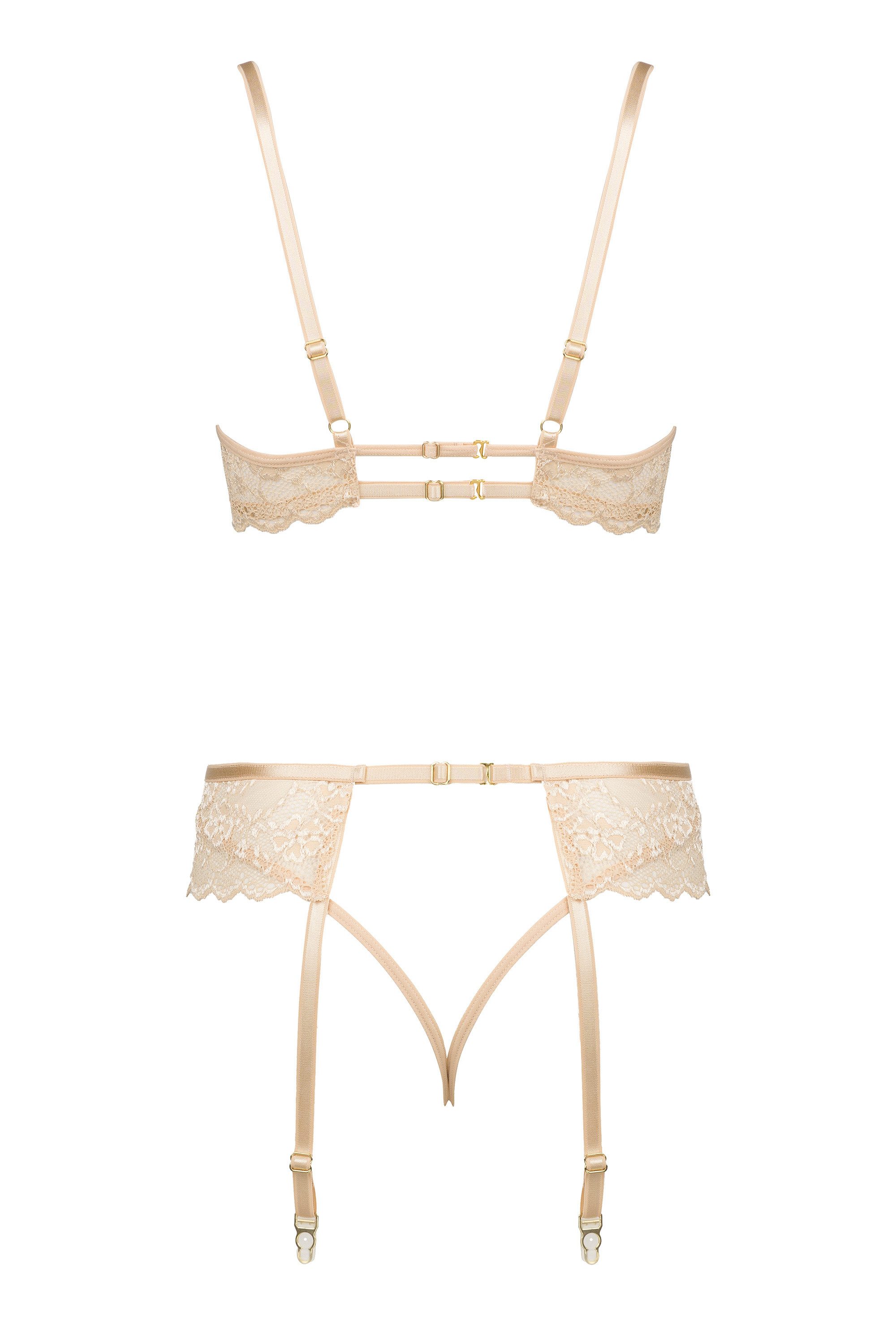 Beauty Night Fashion Set: Bügel-BH Strapse-Set Rose beige Bügel-BH String (Set)