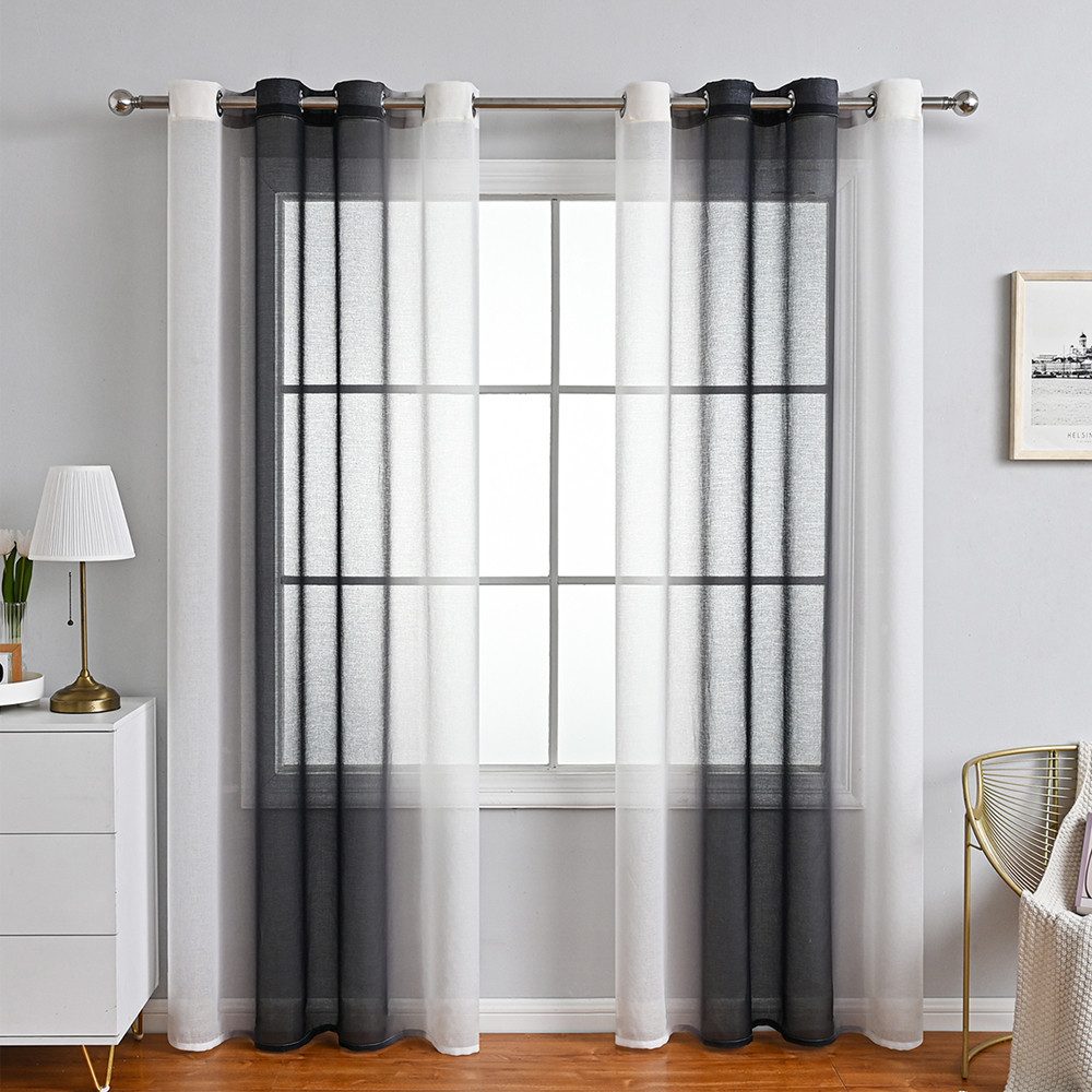 TUWENA Gardine 2er Farbverlauf Vorhänge Gardine, Mit Ösen Transparente Voile Gardine