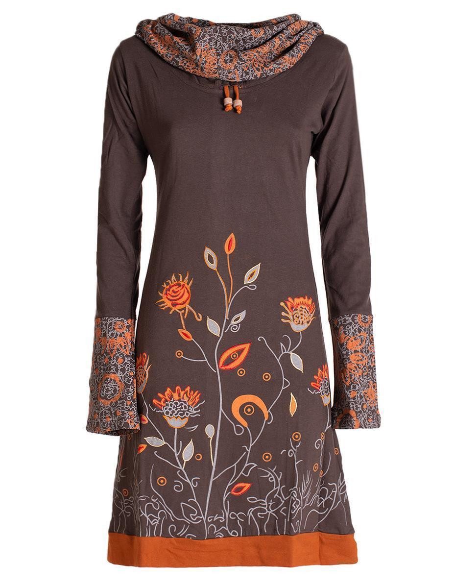 Vishes Jerseykleid Blumen-Kleid Langarm-Shirtkleid Schal-Kragen Baumwolle H günstig online kaufen
