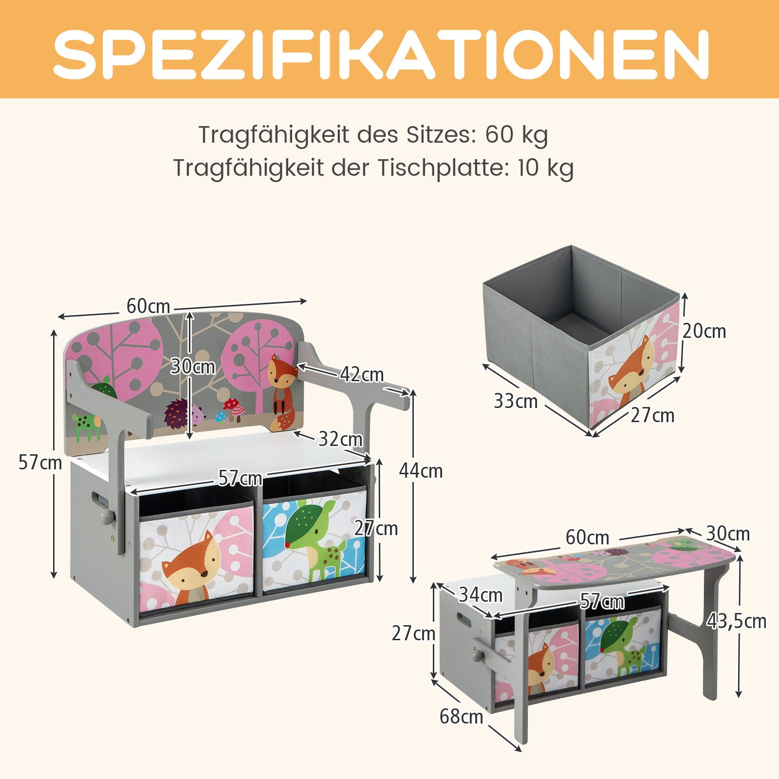 COSTWAY Truhenbank, 3 in 1 Kinder günstig online kaufen