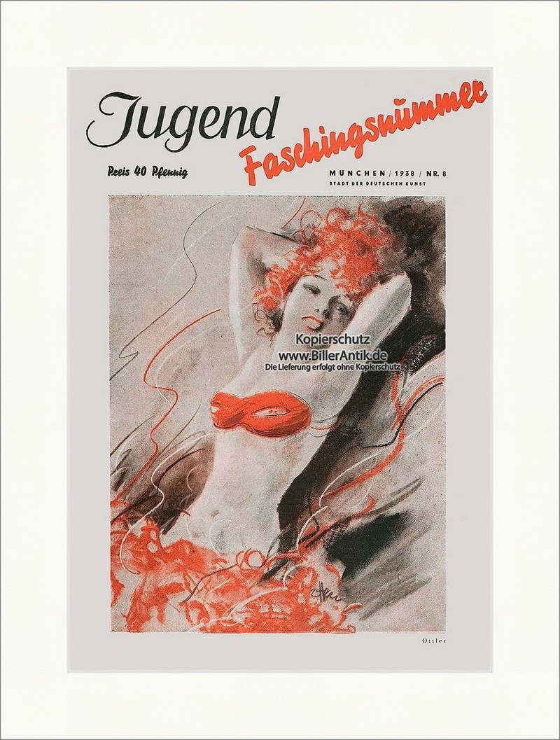 Kunstdruck Titelseite der Nummer 8 von 1938 Otto Ottler Frau Bikini Portrait Juge, (1 St)