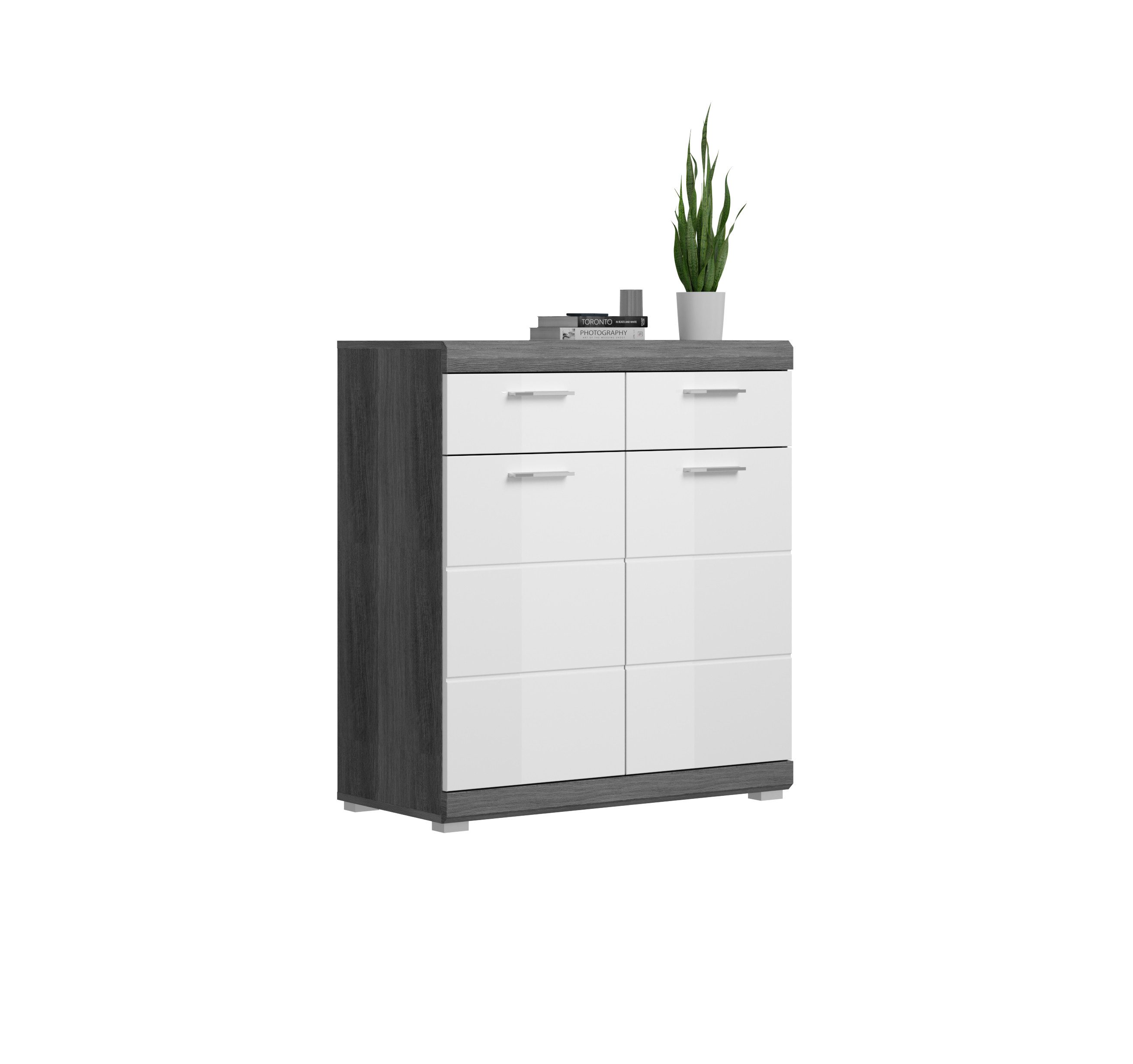 furnling Schuhschrank Scott 2 Schubladen, 2 Türen, 3 Fächer, Schuhkommode, Flurmöbel, 90 cm breit