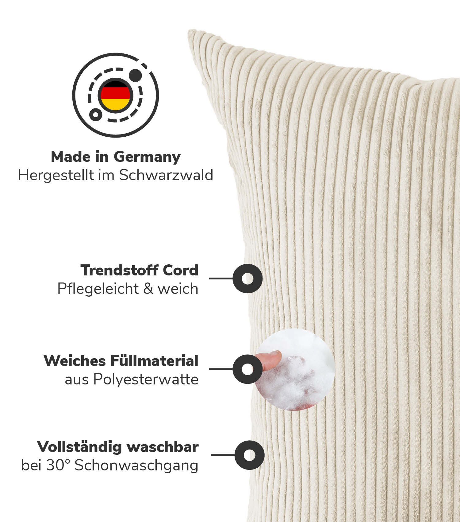 mokebo Sofakissen Das Anschmiegsame, (aus Cordstoff), auch als XXL Couchkissen, Riesenkissen oder Dekokissen in Beige