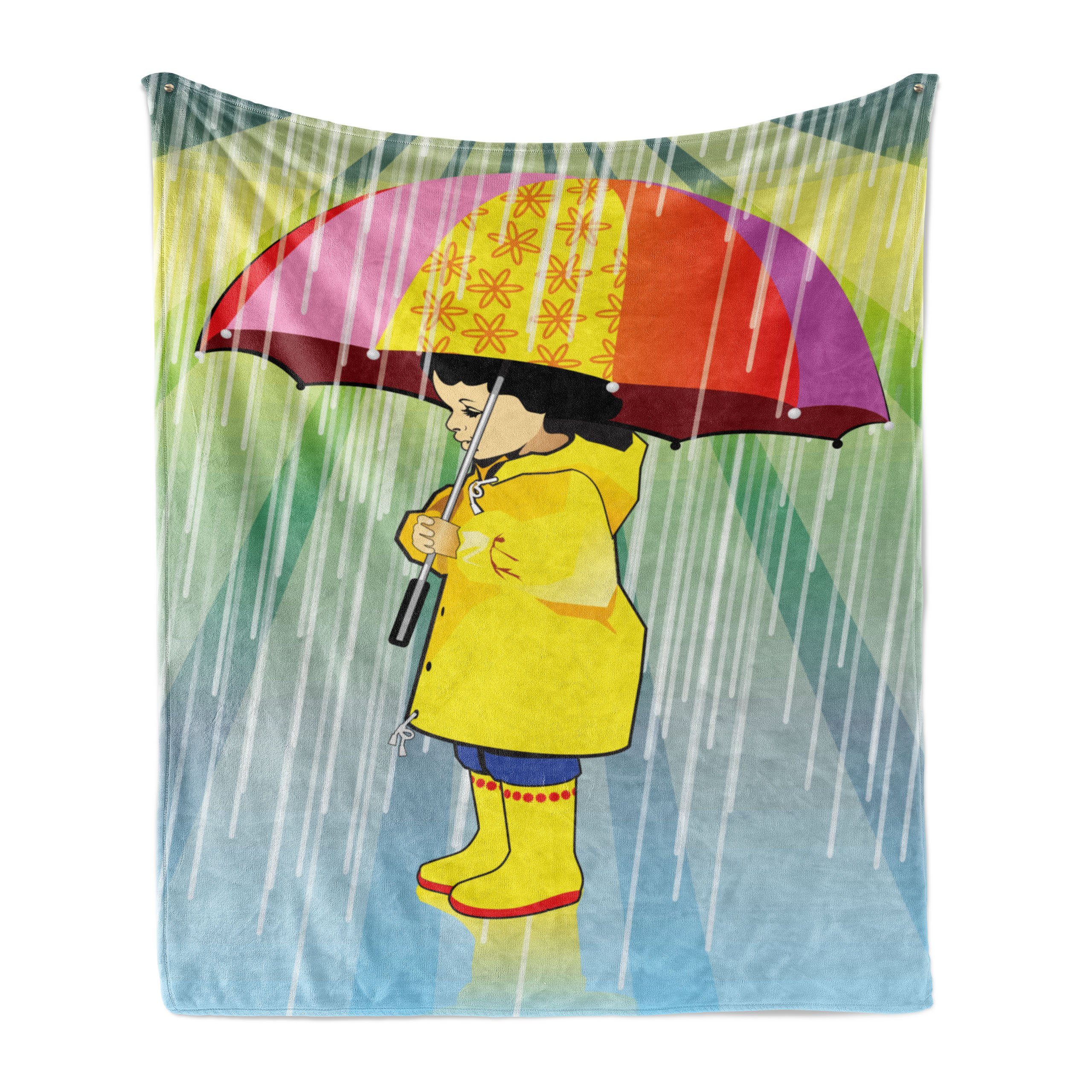 Wohndecke Gemütlicher Plüsch für den Innen- und Außenbereich, Abakuhaus, Regenschirm-Mädchen Leuchtende Frau