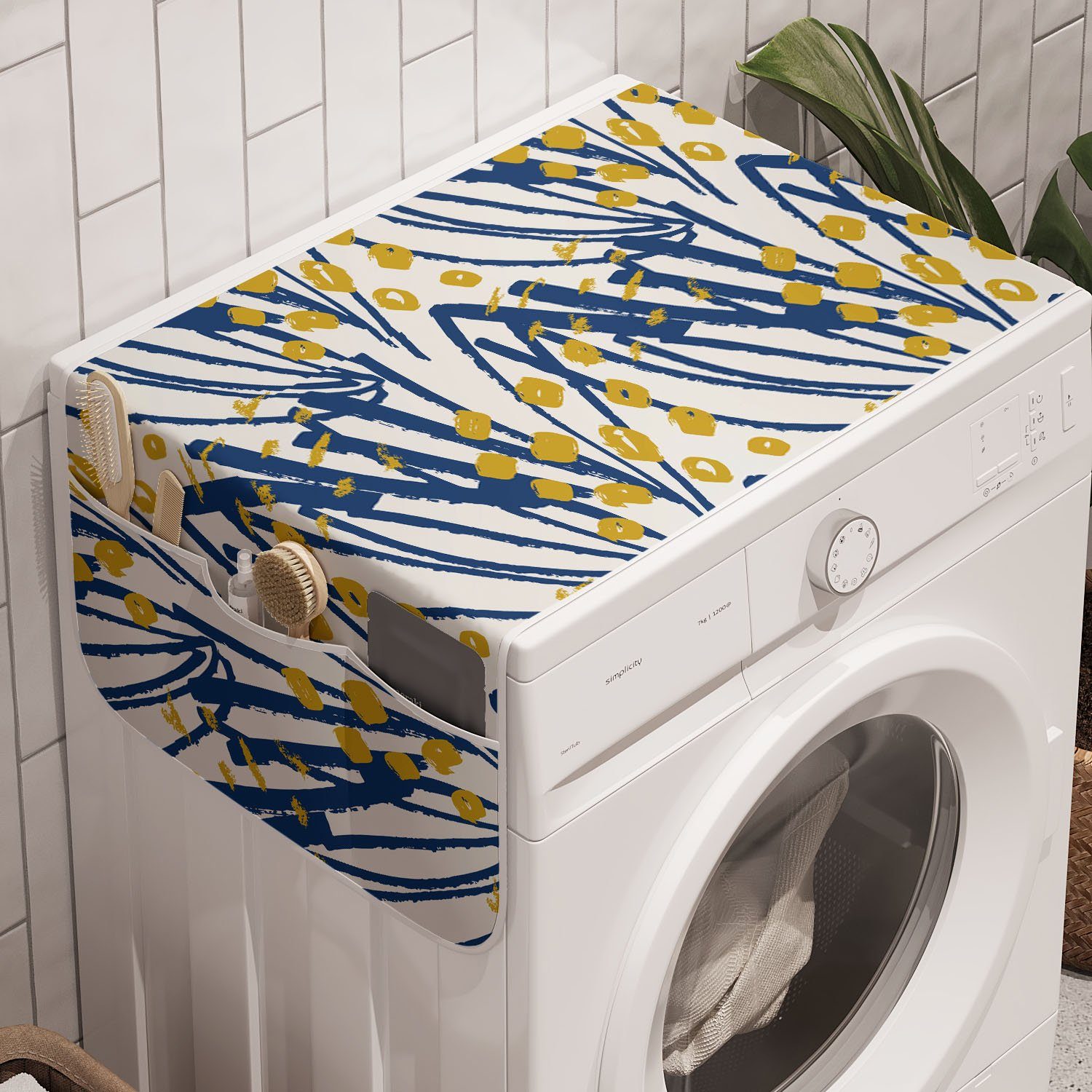 Doodles Senf Modern Waschmaschine und Badorganizer Anti-Rutsch-Stoffabdeckung Spots-Layout für Abakuhaus Trockner,