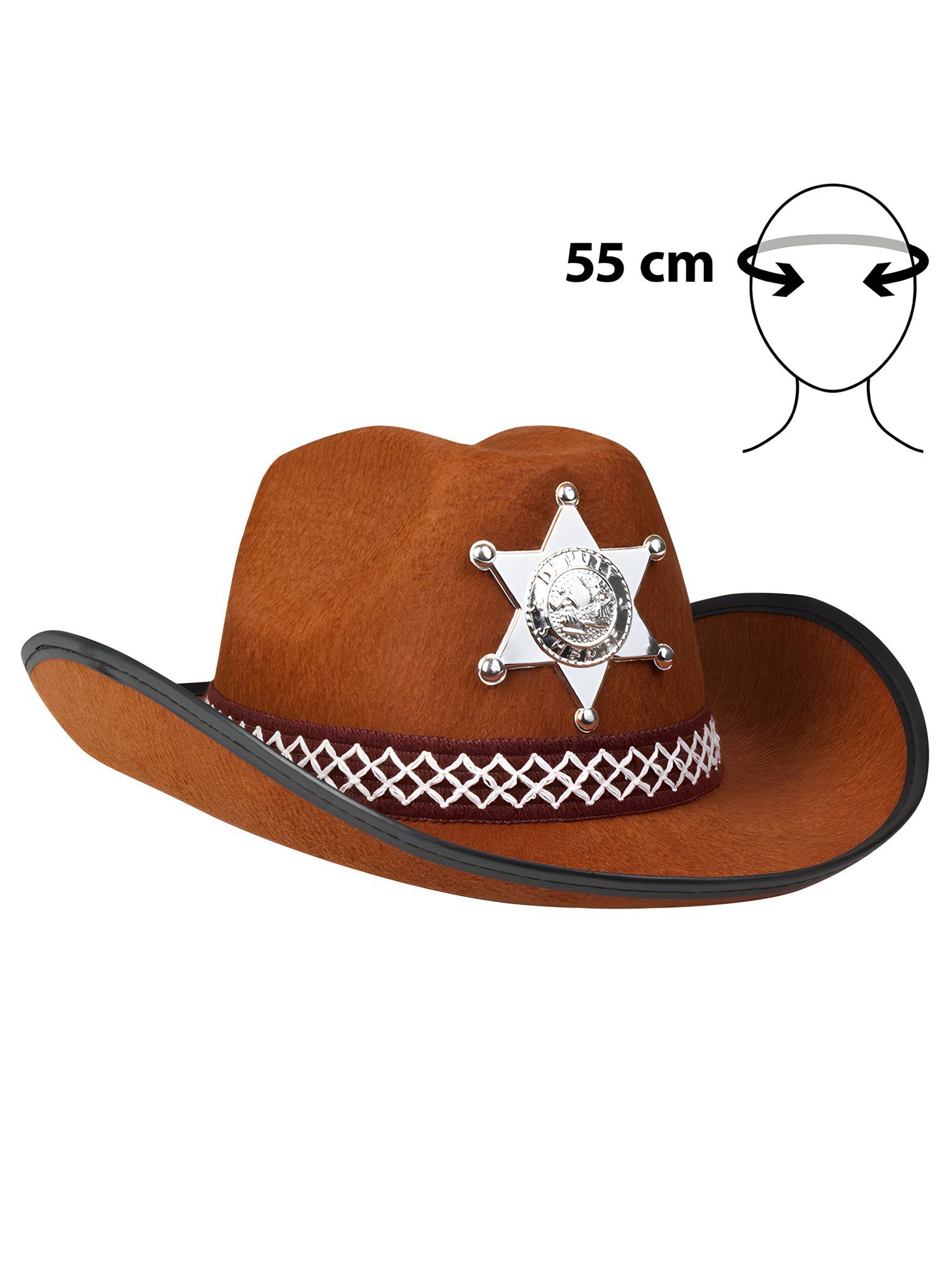 Boland Cowboy-Kostüm Sheriffhut braun, Brauner Cowboyhut für kleine Westernhelden