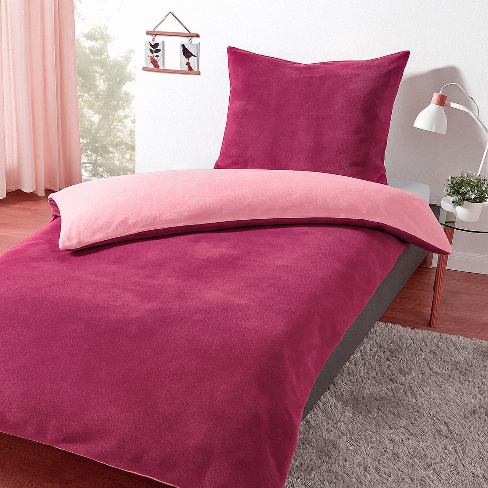 heimtexland Bettwäsche kuschelige Winter Wende-Bettwäsche Cashmere Touch, Microfaser, Kopfkissen 80x80 I Bettdecke 135x200 I malve