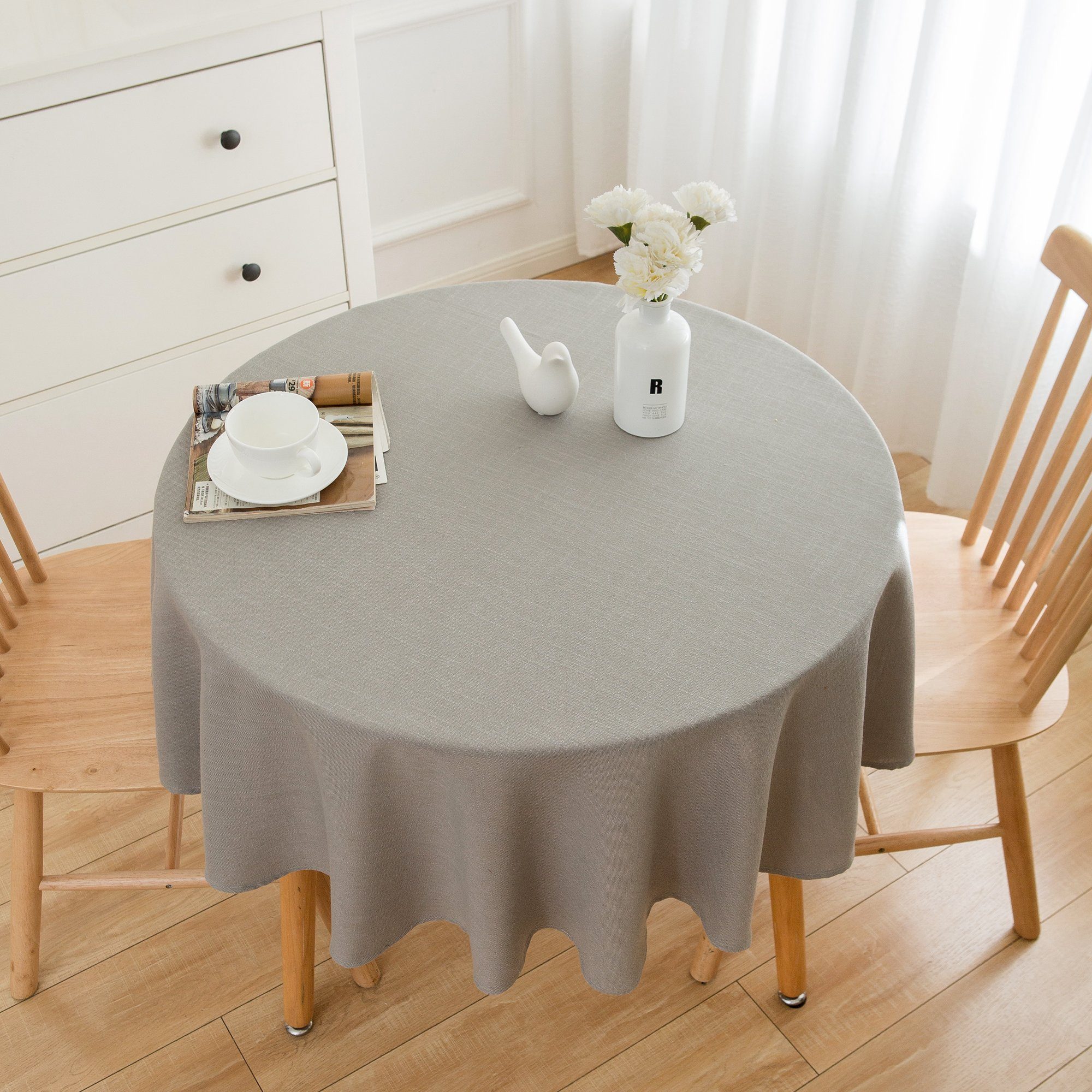 Cloth) & Table (Pflegeleicht Abwaschbar Tischdecken, - fleckenabweisend Hellgrau - Rund Tischdecke Tischtuch Wasserabweisend, Tischdecke Tischdecke Leinenoptik Simurq Lotuseffekt