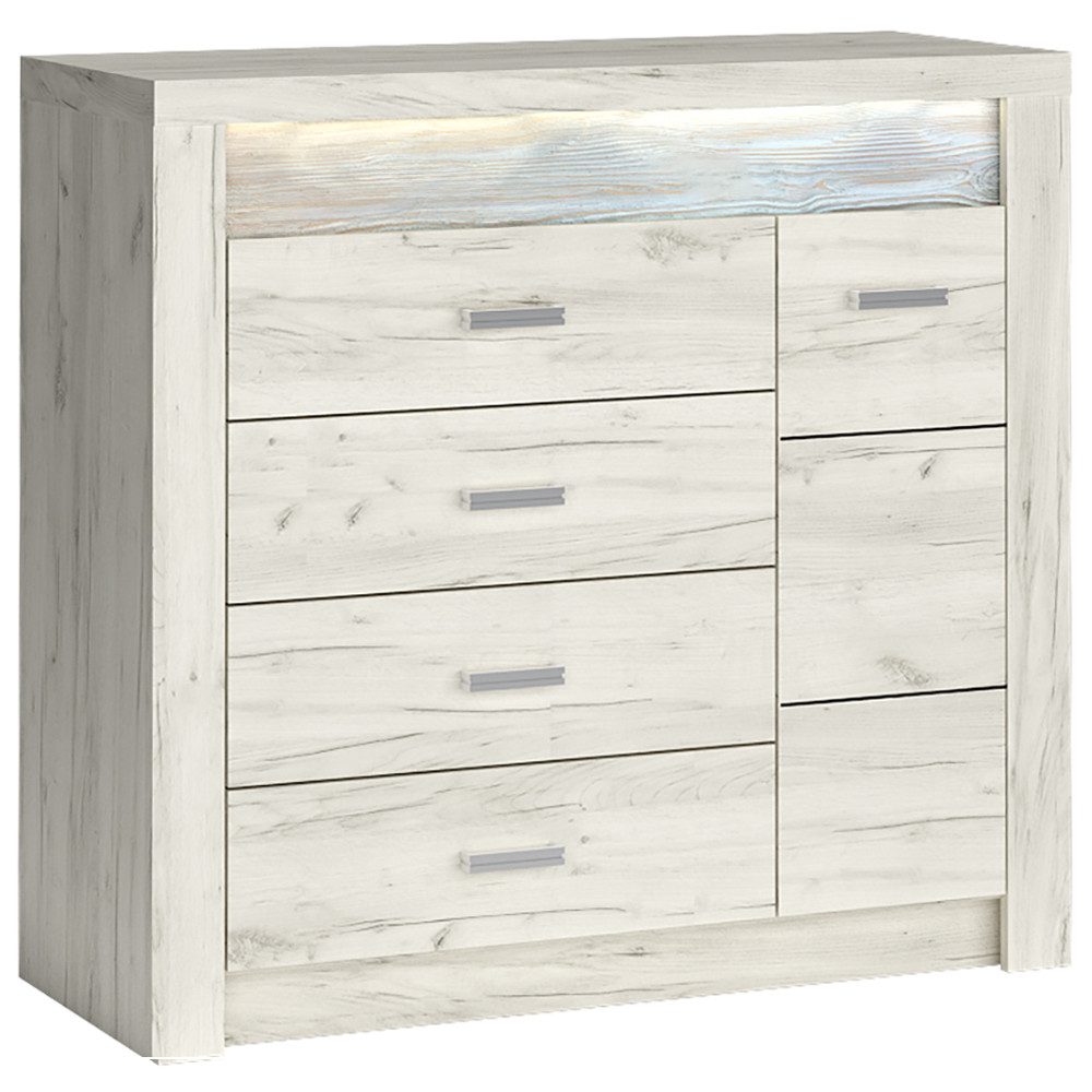 Lomadox Kommode INGENIO-161, Wohnzimmerschrank Sideboard mit LED Beleuchtung modern in Esche weiß