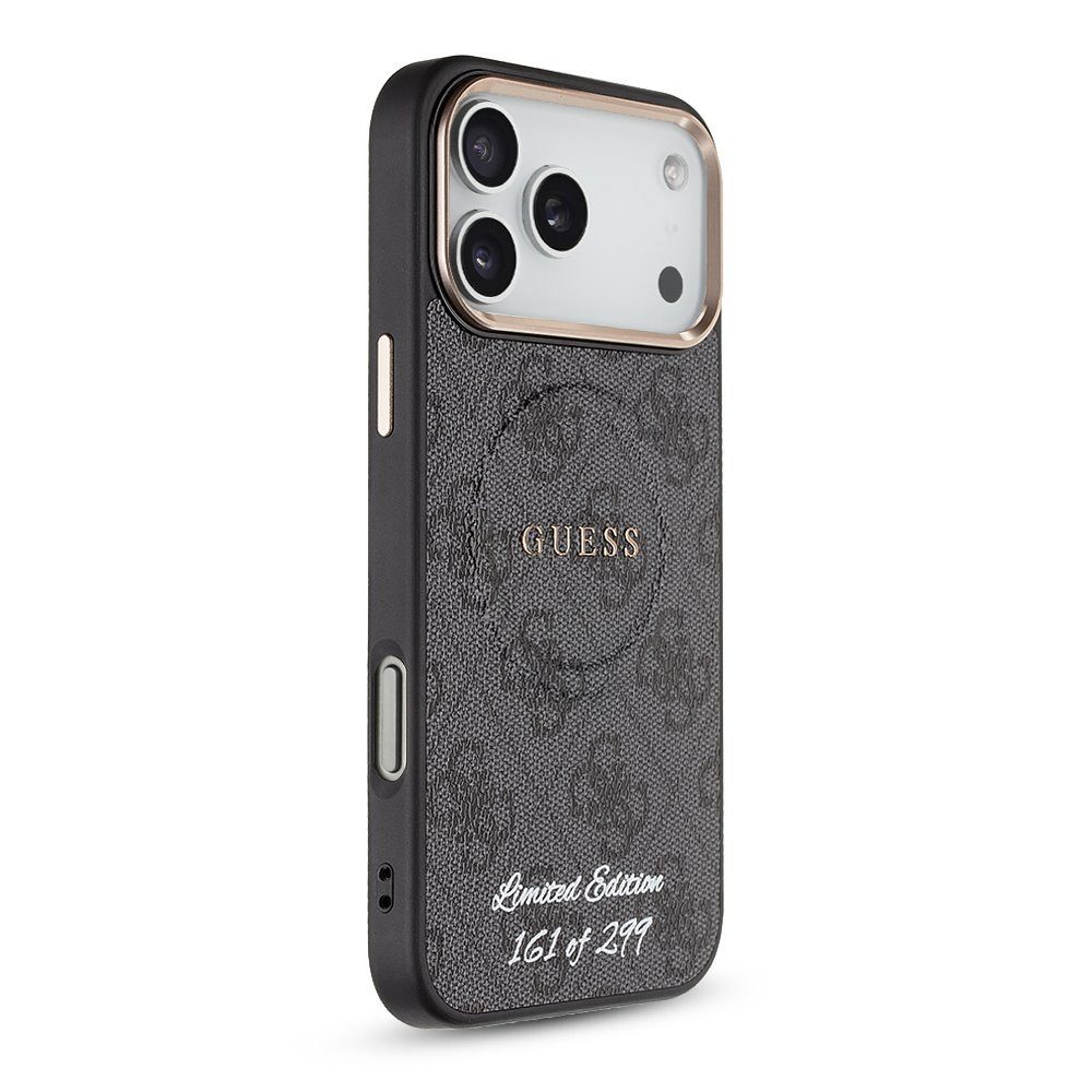 Guess Handyhülle Limited Edition Hülle Case iPhone 17 Pro Max Kunstleder grau Kette Mag 6,9 Zoll, Kantenschutz