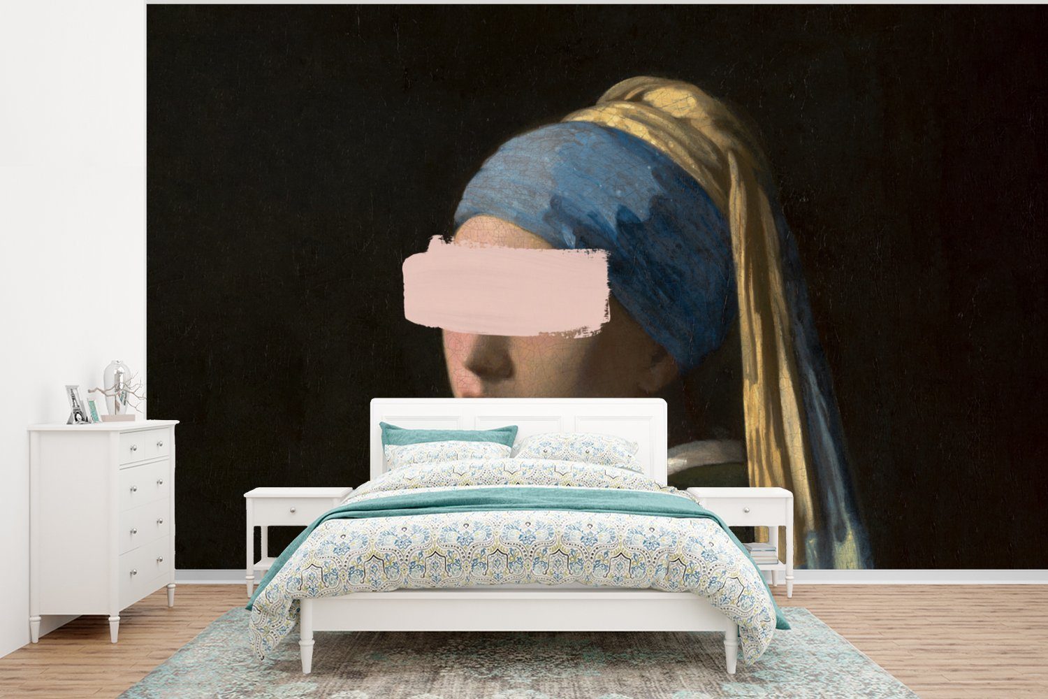 St), Schlafzimmer, Das Mädchen - MuchoWow (6 Matt, Vinyl für Perlenohrring Wallpaper dem Rosa, - Vermeer Kinderzimmer, mit Wohnzimmer, Tapete Fototapete bedruckt,