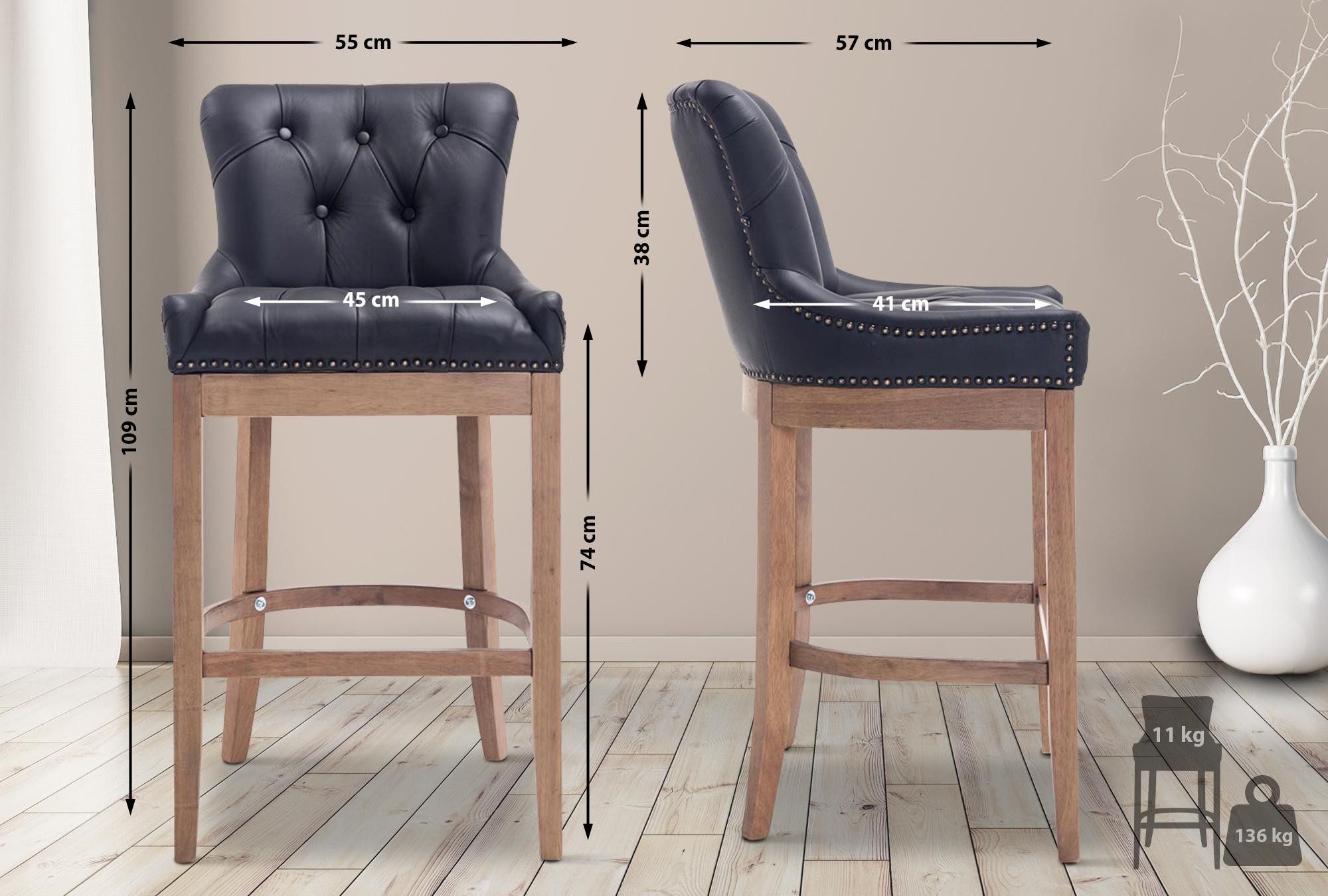 CLP Barhocker Lakewood, mit Echtleder-Bezug, antik-helles Holzgestell