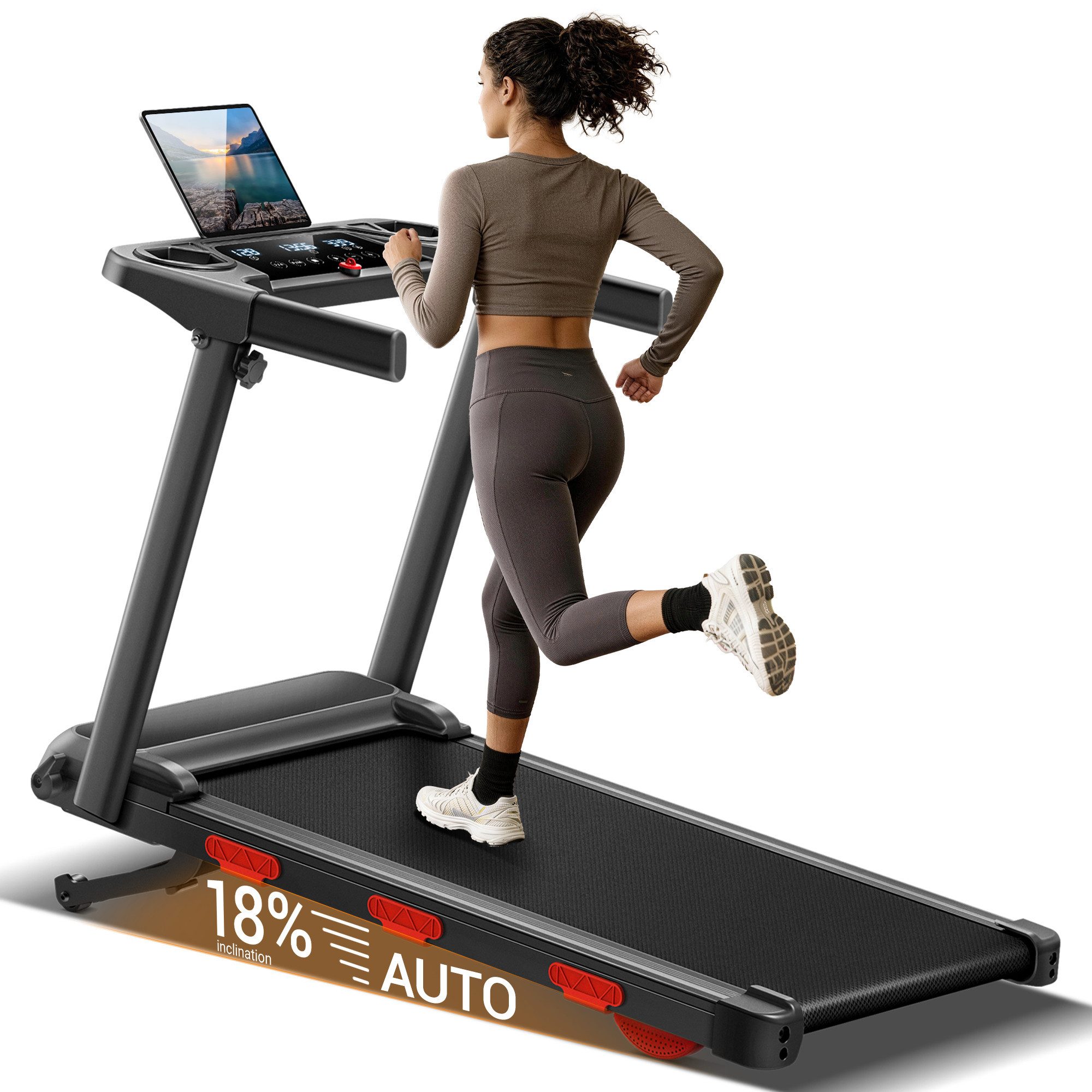 ROBORE Laufband SF60 klappbares Laufband mit 12 Programmen, 18 % Steigung, 12 km/h, mit Touchscreen-LED-Display, bis zu 160 kg
