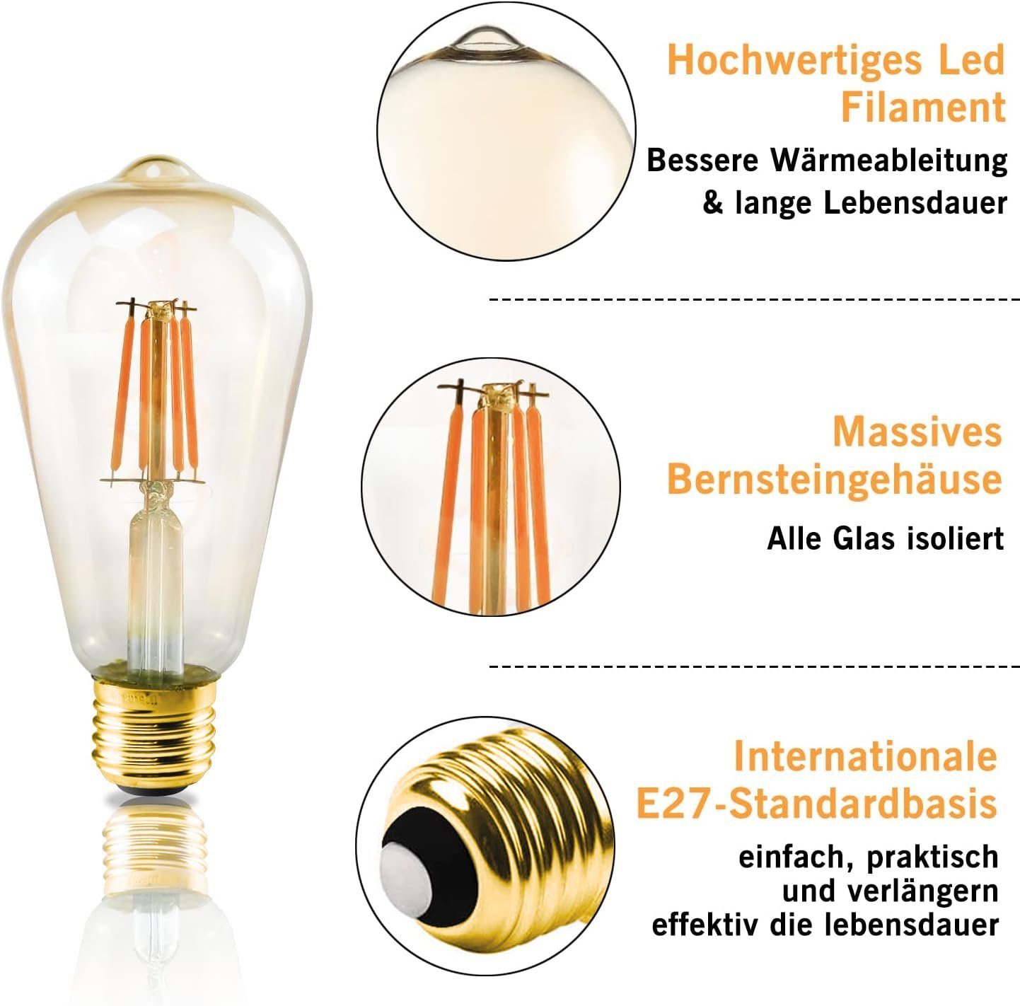 ZMH LED-Leuchtmittel LED Edison Glühbirne Vintage Glühlampe Dekorativ ST64 günstig online kaufen