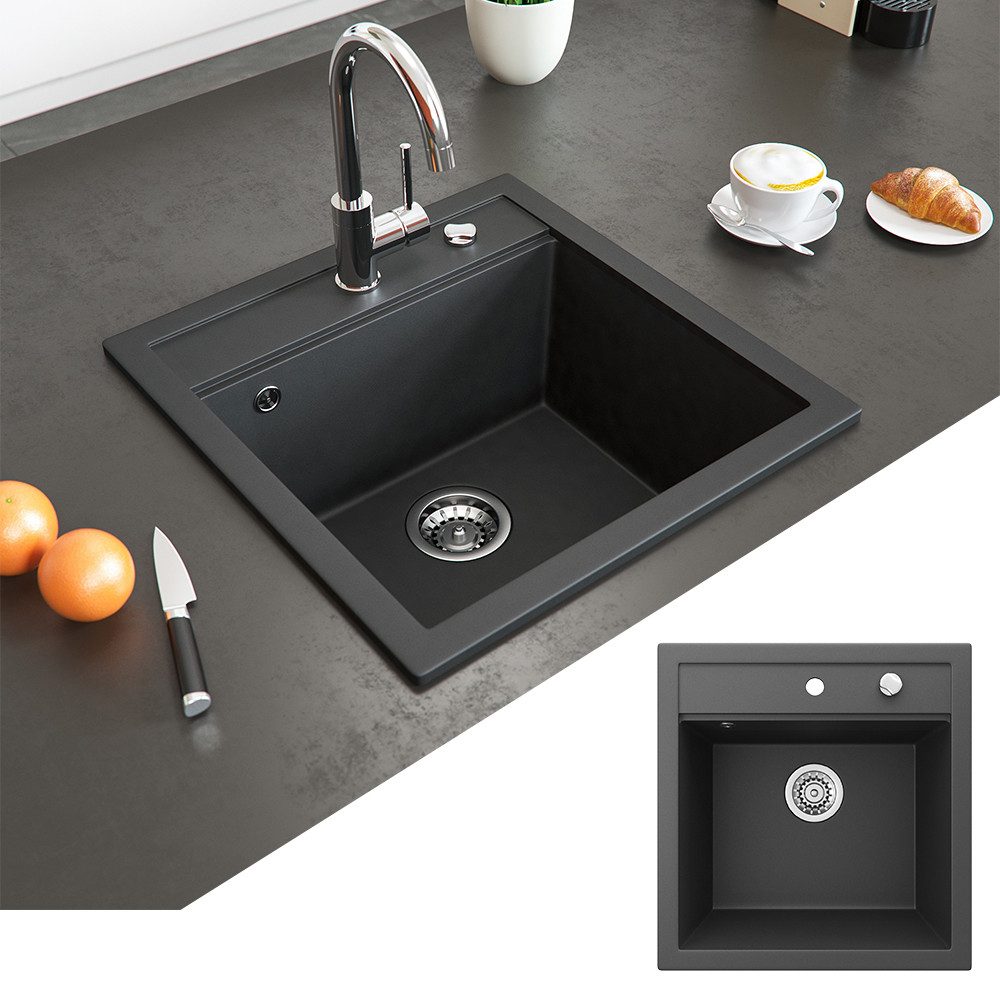 Bergstroem Granitspüle Tesa, Schwarz, 50 x 49 cm, Rechteckig, 49/51 cm, Resistent gegen chemische Substanzen, (1 St)