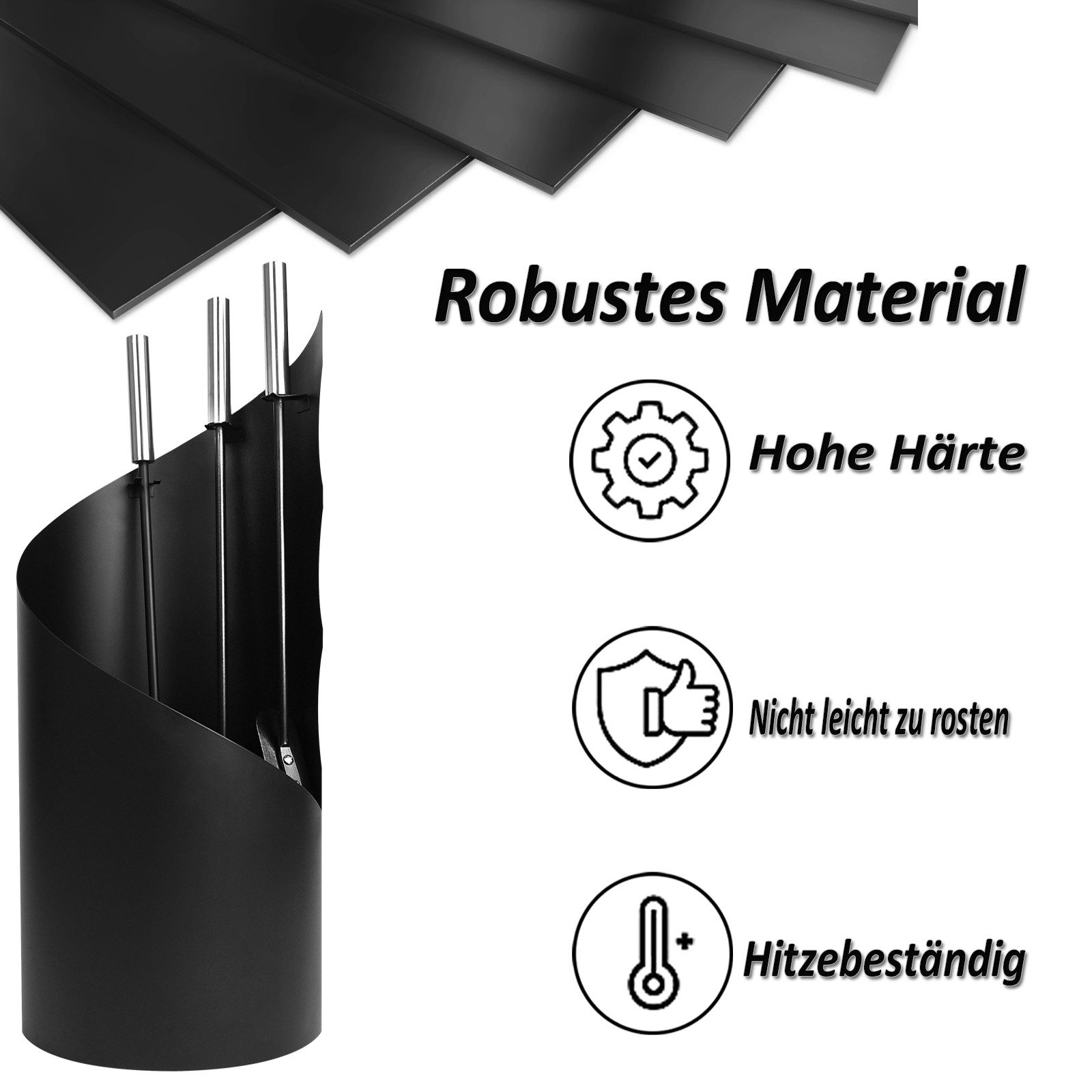 FIVMEN Kamingarnitur 5 teilig Kaminzubehör Edelstahl Kaminofen Kaminbesteck Set, Schwarz Kamingarnitur mit Standfuß
