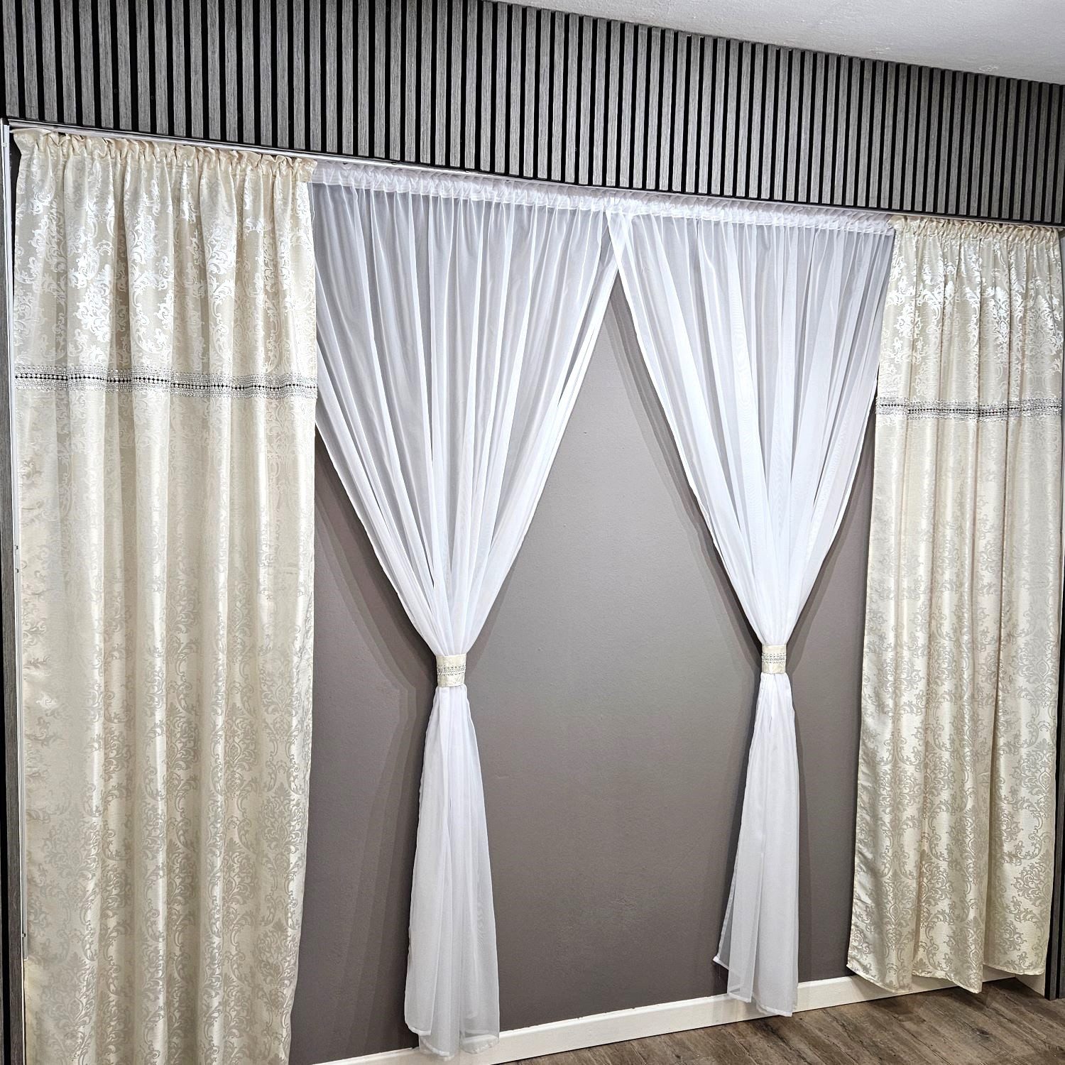 Gardinen by Justyna Verdunkelungsvorhang Vorhang Schal Set Creme Weiß (6 St günstig online kaufen