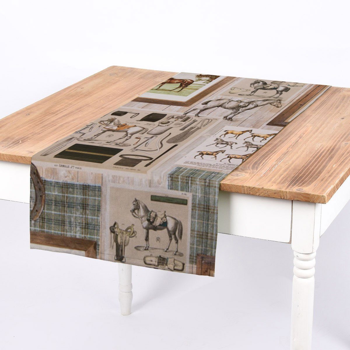 SCHÖNER LEBEN. Tischläufer SCHÖNER LEBEN. Tischläufer Vintage Pferdemotive Holzlatten beige brau, handmade