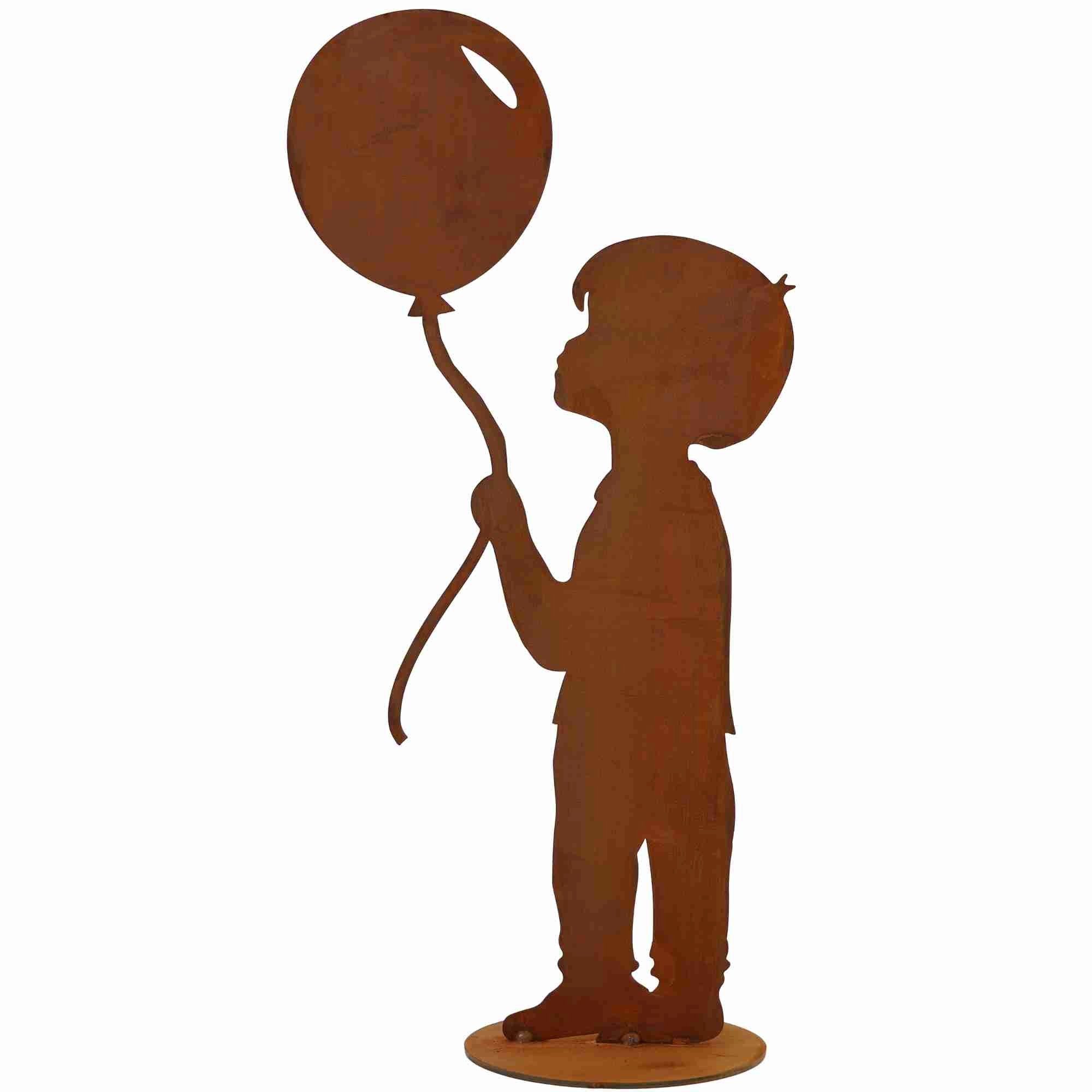 Junge Echter Rost Dekofigur Gartenfigur mit Rostikal Luftballon,
