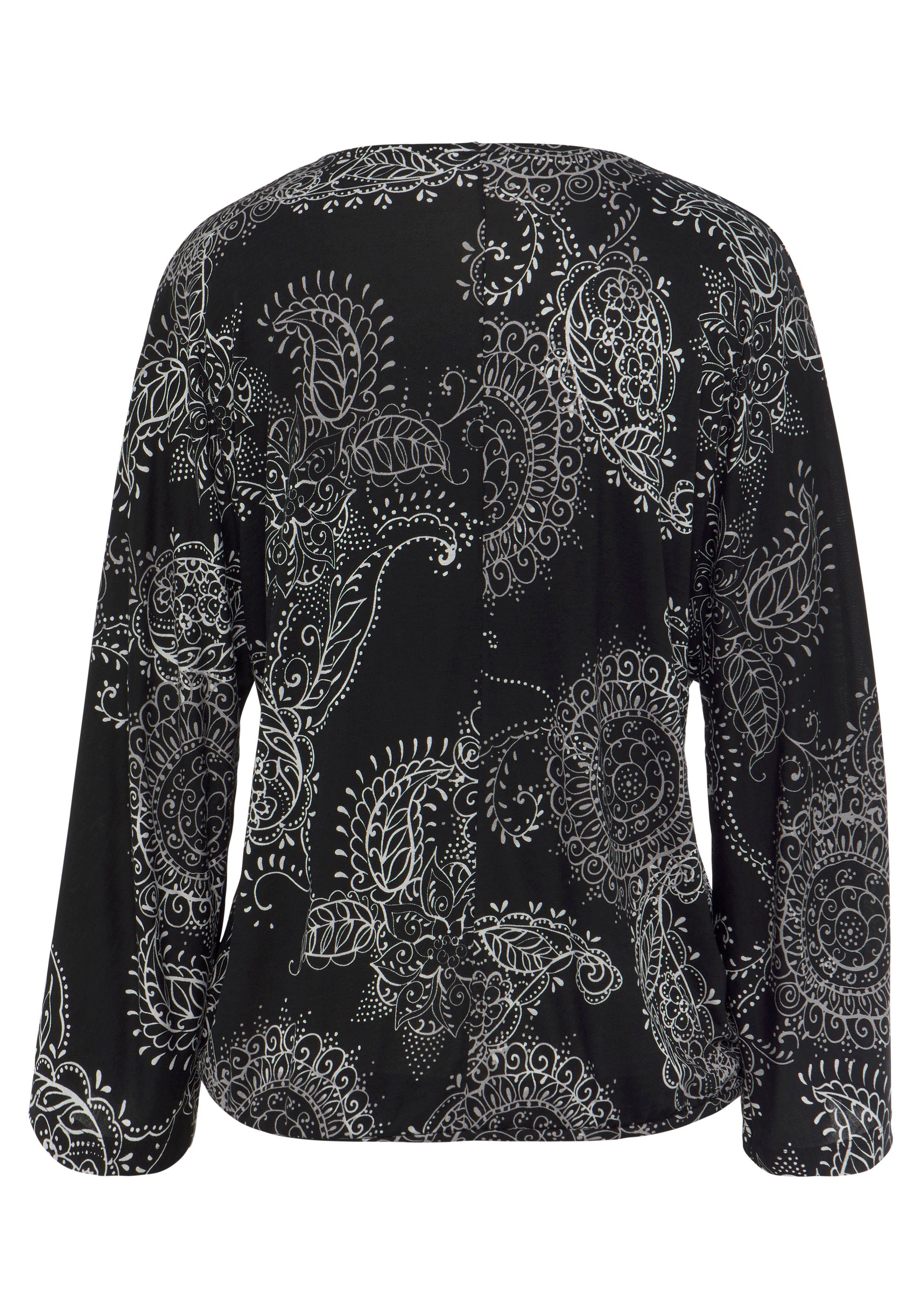 Vivance by Lascana 3/4-Arm-Shirt mit Alloverprint und V-Ausschnitt, Blusenshirt, Langarmshirt