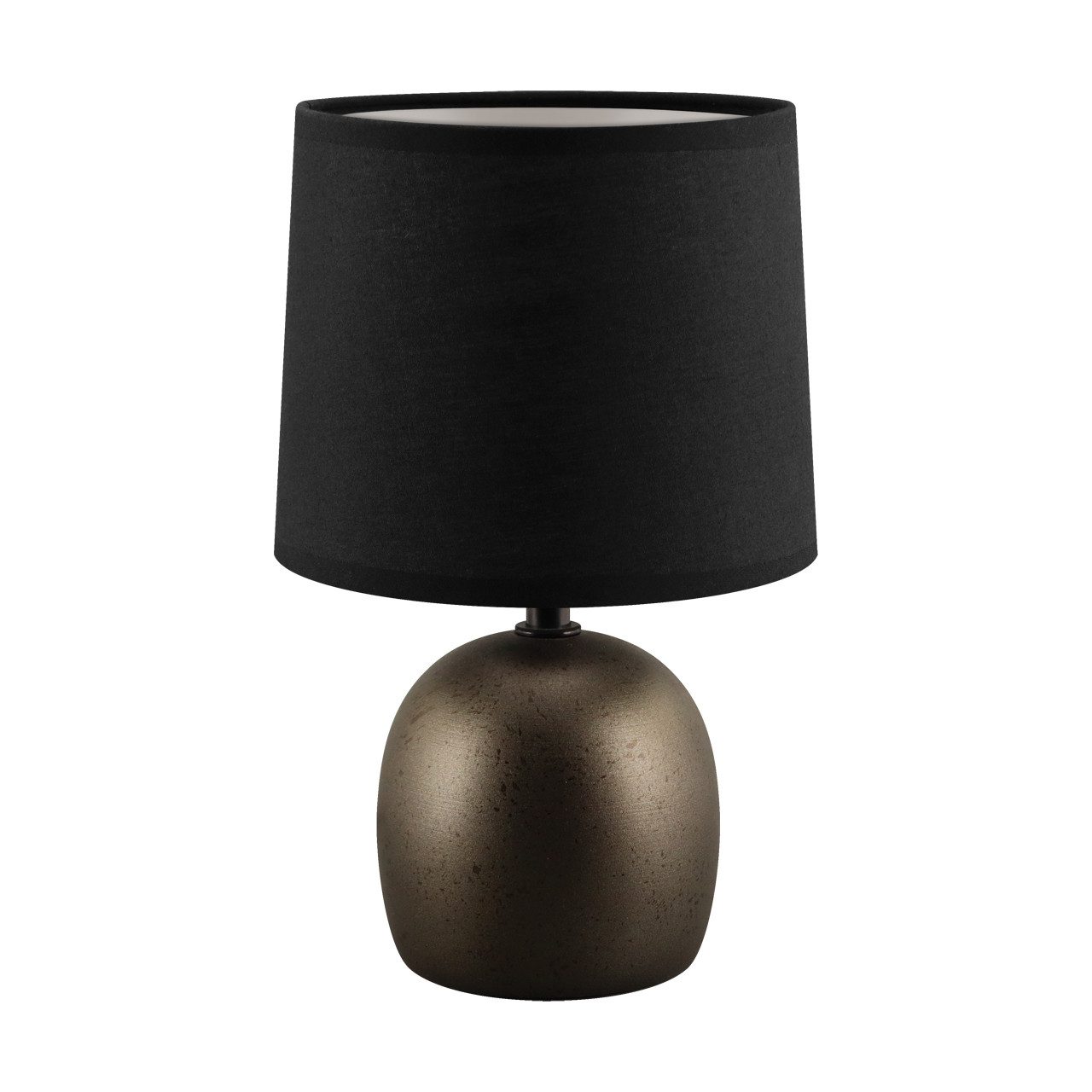 Licht-Erlebnisse Nachttischlampe MINOS, ohne Leuchtmittel, Keramik Stoff E14 25,5 cm Schwarz rund Modern Keramiklampe