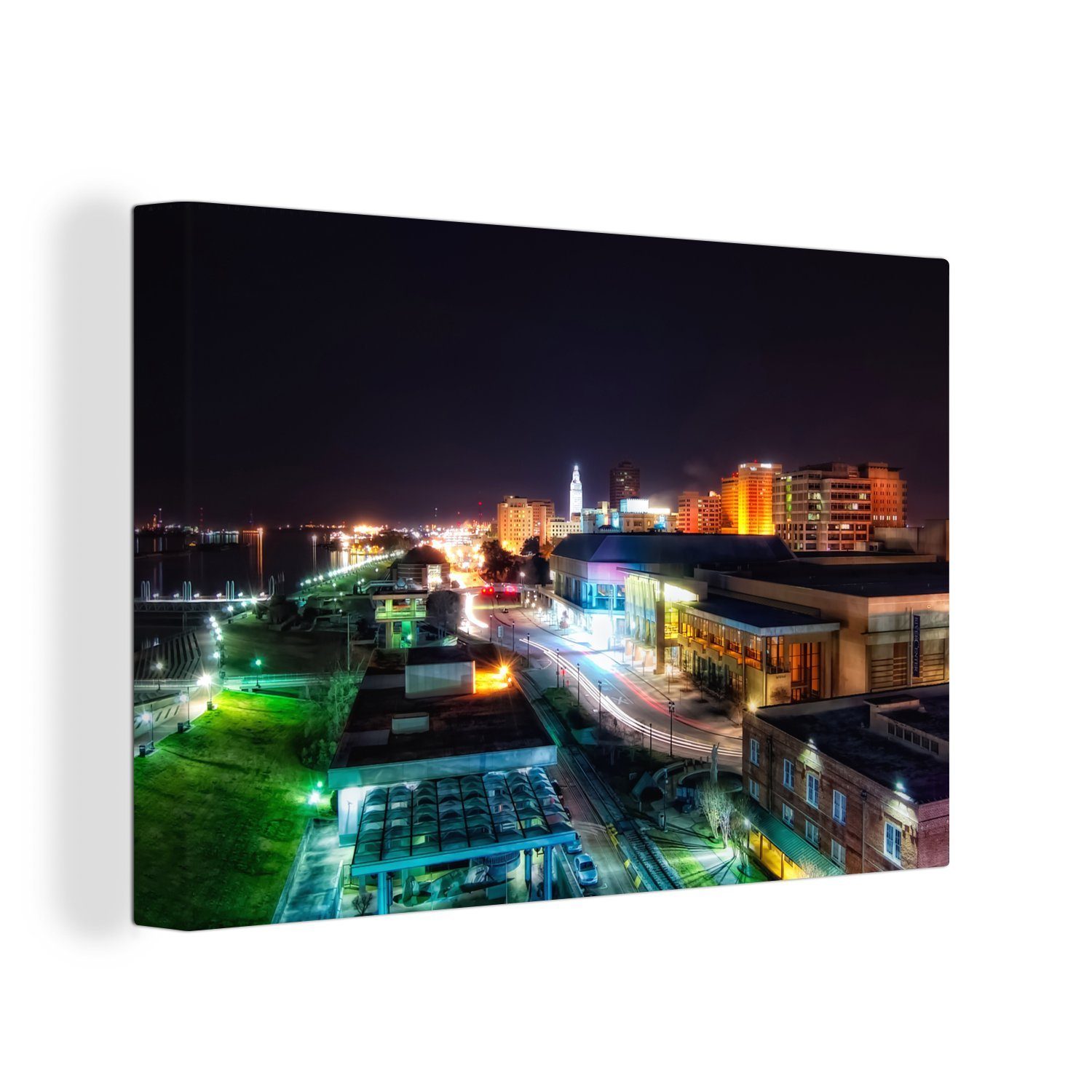 OneMillionCanvasses® Leinwandbild Das Stadtzentrum von Baton Rouge in den Vereinigten Staaten bei Nacht, (1 St), Wandbild Leinwandbilder, Aufhängefertig, Wanddeko, 30x20 cm