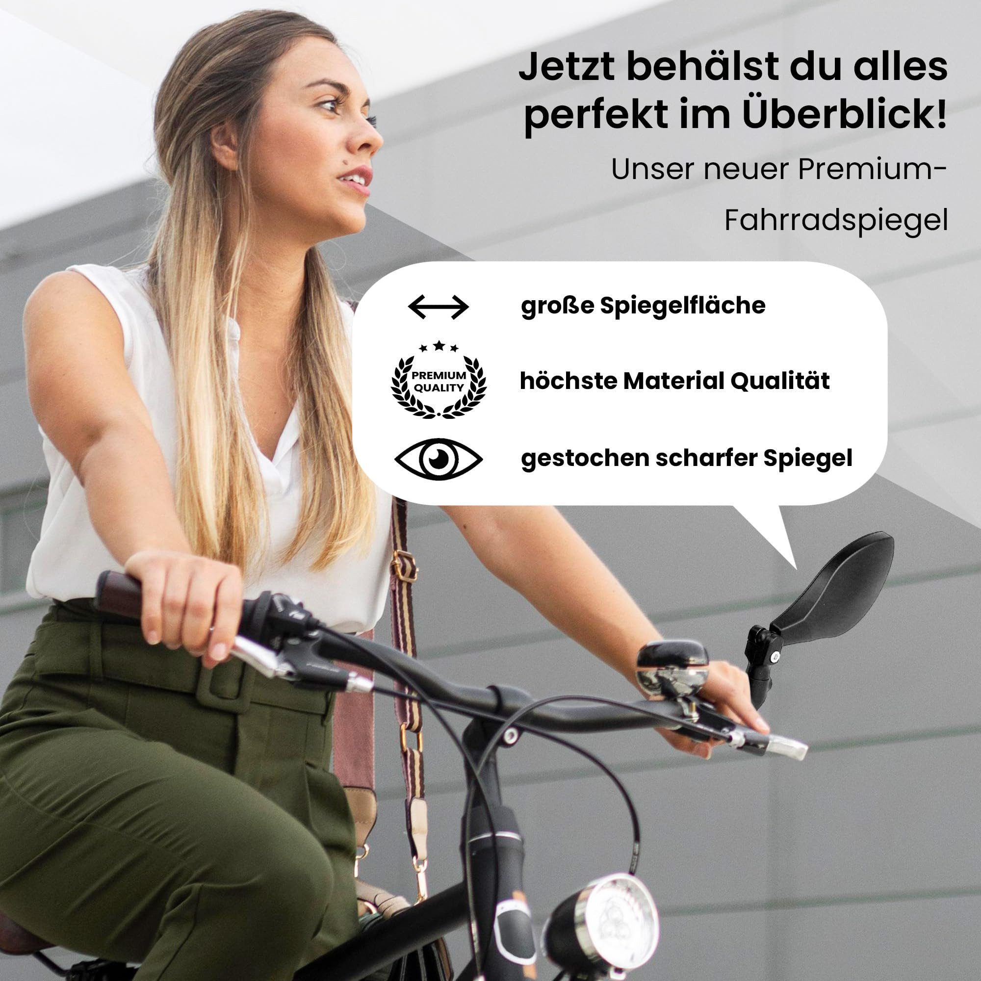 XiRRiX Fahrradspiegel, Fahrrad Spiegel, Rückspiegel für Fahrrad E-Bike, eBike Zubehör, Schlagfestes Glas - für Lenker links