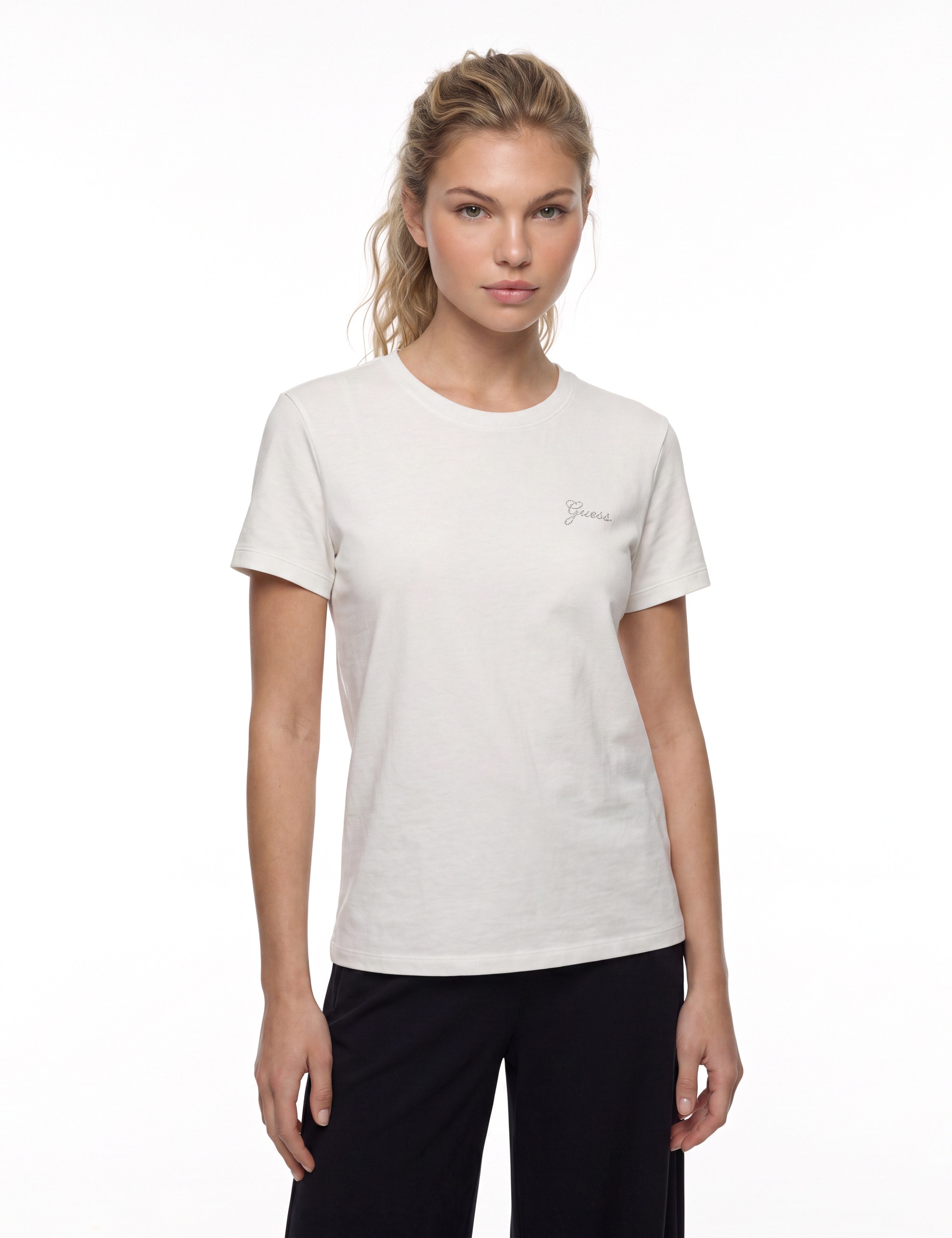 Guess T-Shirt NEW SS CN MINI LOGO TEE aus Modal-Mix, Slim Fit