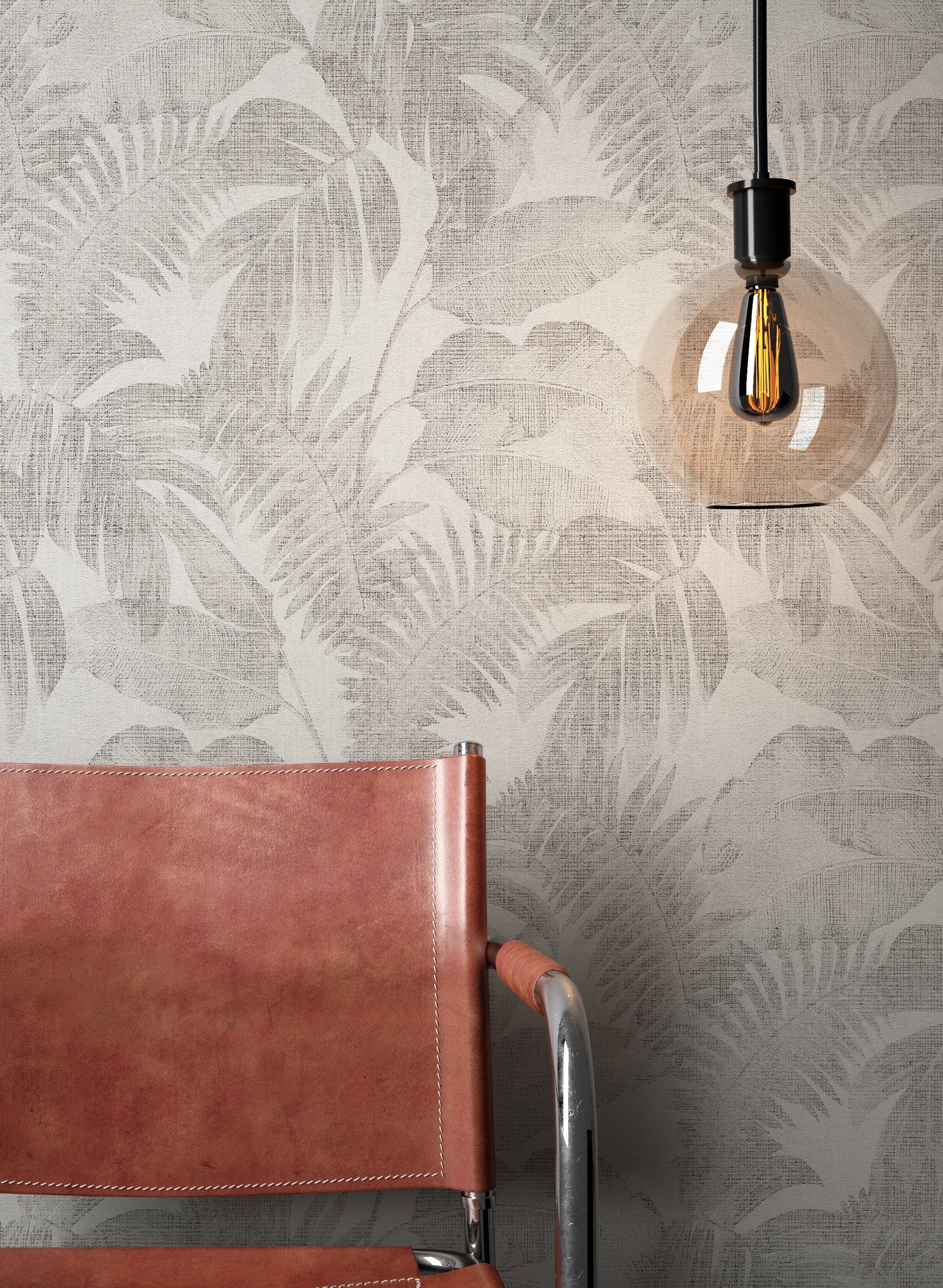 Newroom Vliestapete Muster1 Tapete Blumentapete Dschungel,Blätter,Palmen, Beige Tapete Dschungel Floral - Blumentapete Mustertapete Braun Grau Blätter Modern für Schlafzimmer Wohnzimmer Küche, Mustertapete