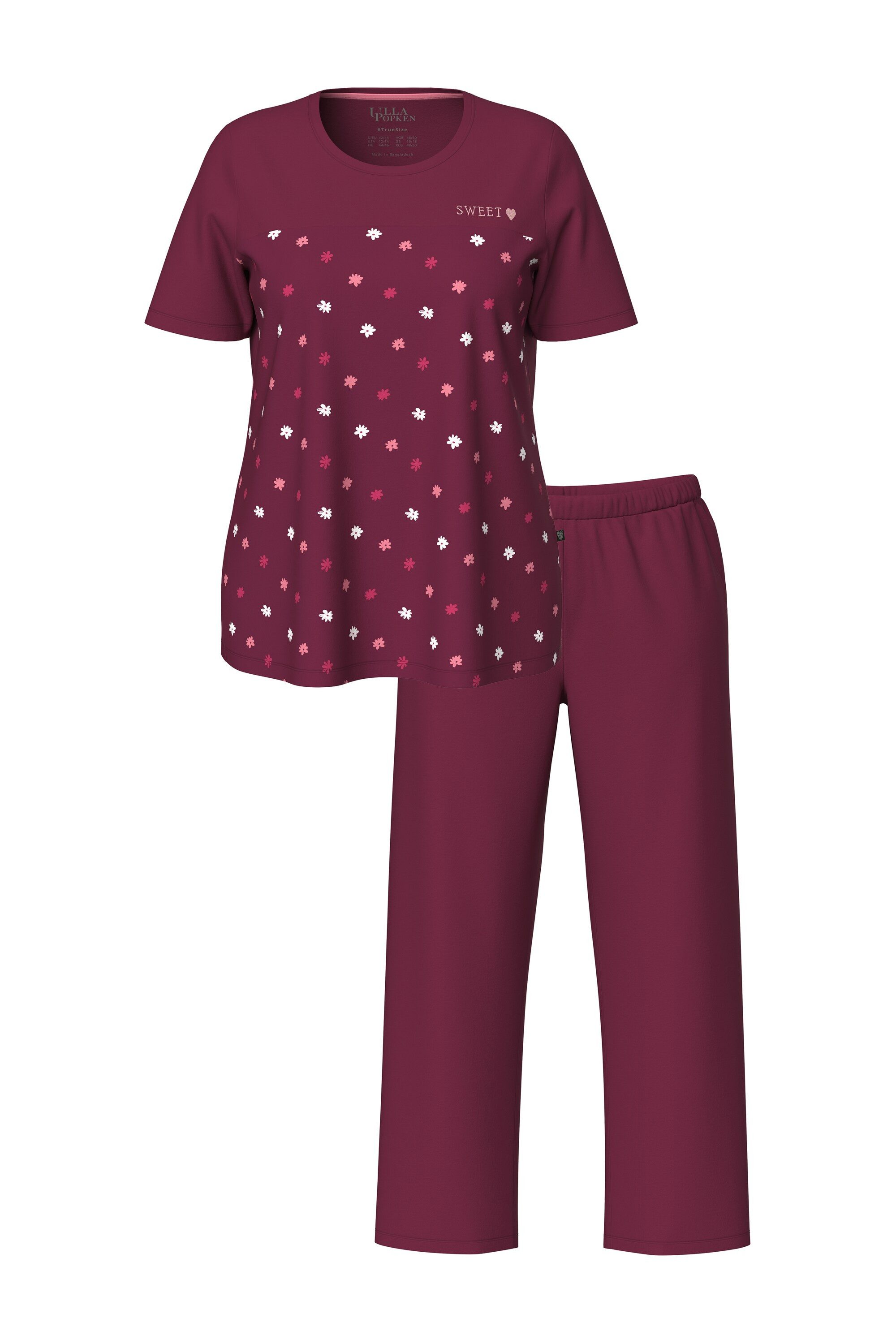 Ulla Popken Pyjama Pyjama Blüten Stickerei Rundhals Halbarm günstig online kaufen