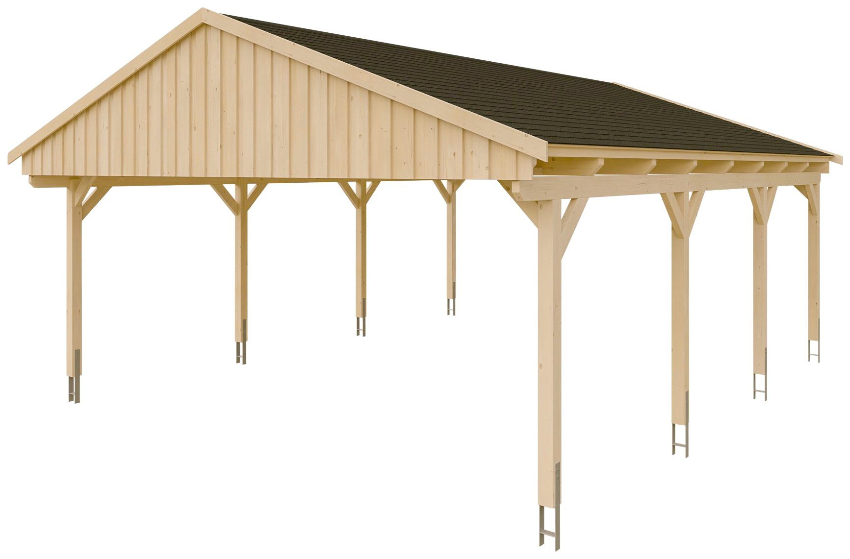 Skanholz Doppelcarport Fichtelberg, BxT: 618x808 cm, 574 cm Einfahrtshöhe, mit schwarzen Schindeln