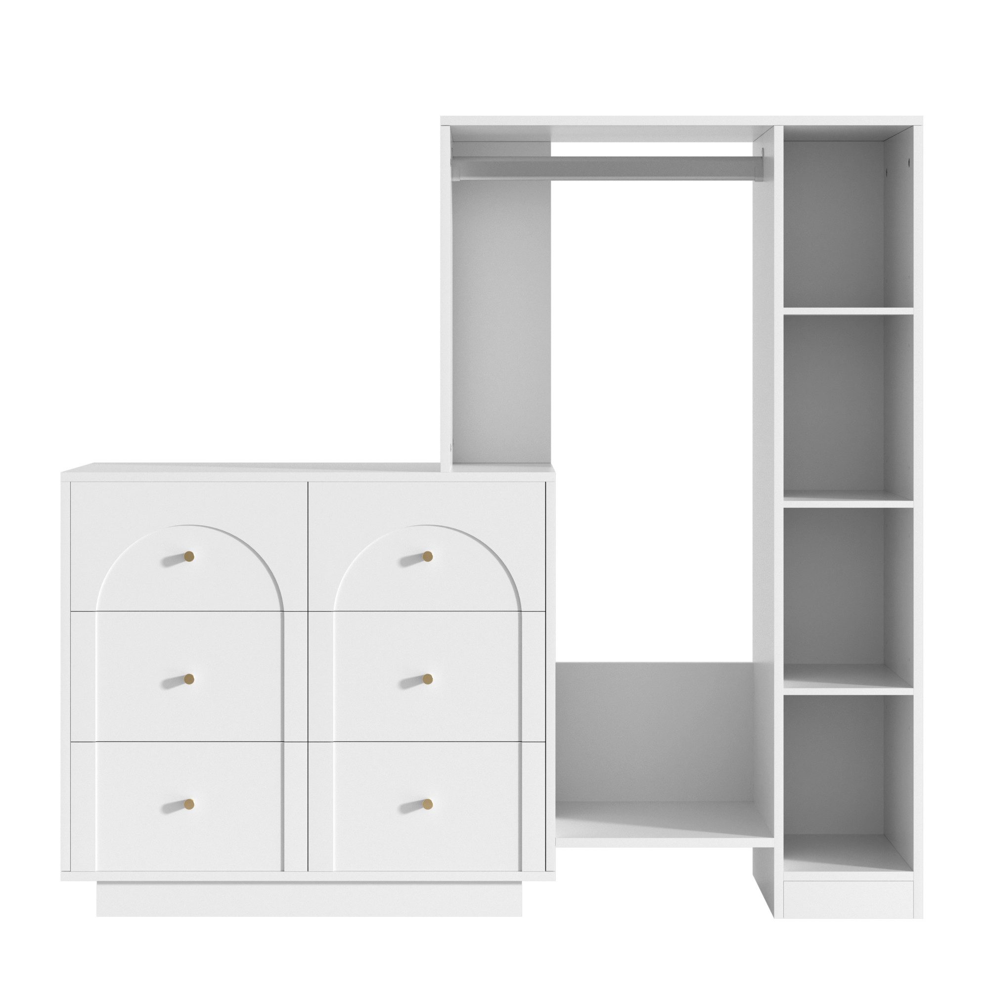 Flieks Garderoben-Set Garderobenständer Kleiderschrank & Kommode mit 6 Schubladen, (B139xT35xH133 cm, mit verstellbaren Einlegeböden), Kompaktgarderobe Garderob – Bild 5 von 5