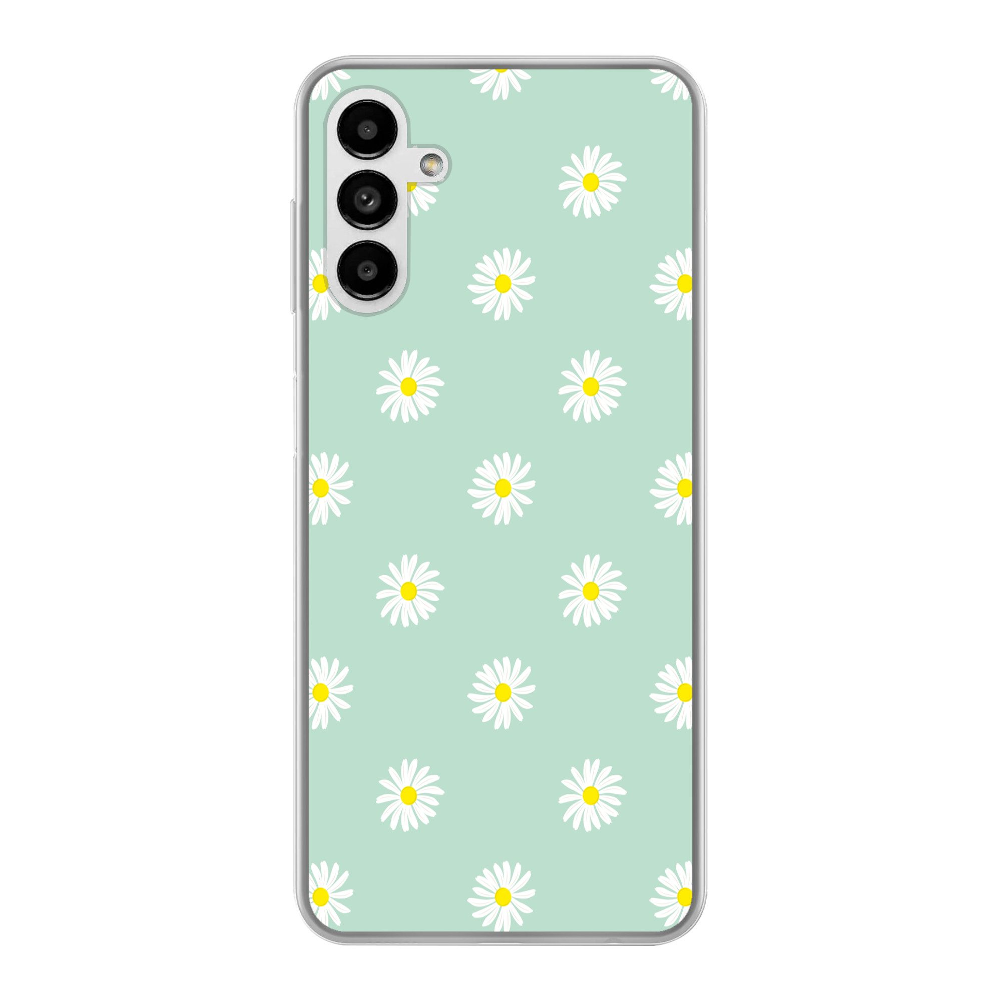 MuchoWow Handyhülle für Samsung Galaxy A04s Gänseblümchen - Pastell - Weiß - Grün - Floral, Handy Case, Silikon, Bumper Case Dünn