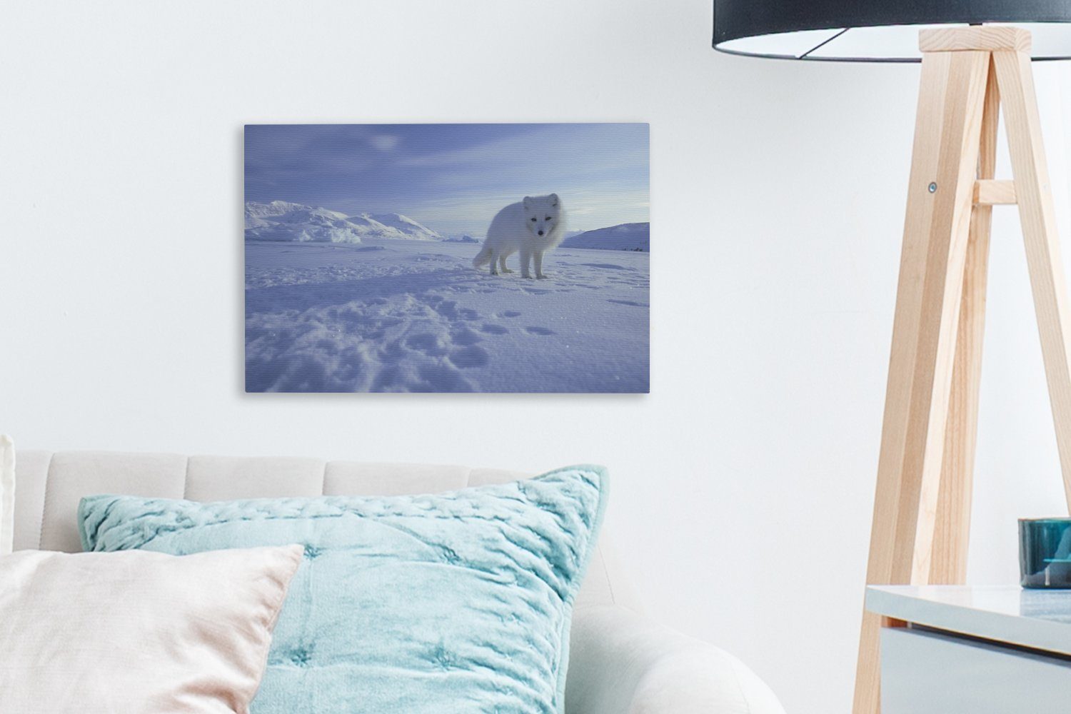 OneMillionCanvasses® Leinwandbild Fuchs - Schnee Berge, Wandbild St), Leinwandbilder, (1 30x20 cm Aufhängefertig, - bunt Wanddeko