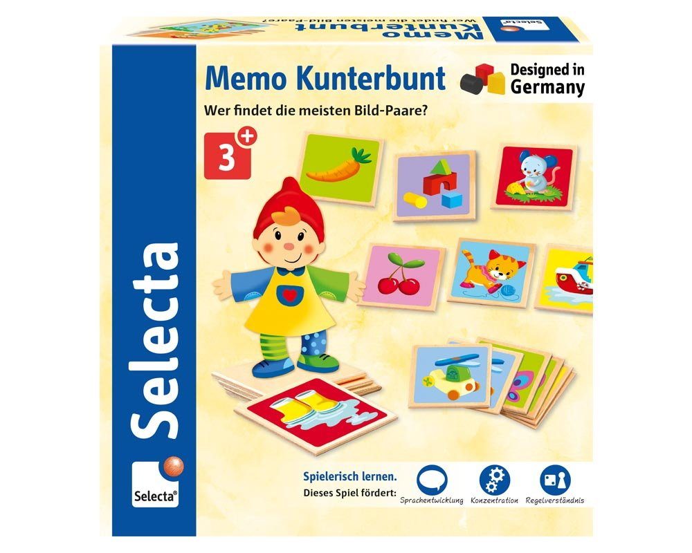Selecta Spielzeug Lernspielzeug 36 Teile Erste Игры Holz Legekartenspiel Memo Kunterbunt 63025