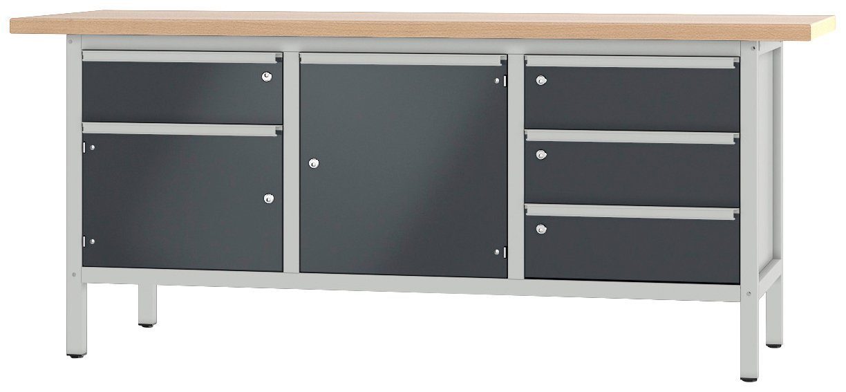 PADOR Werkbank 31 cm Höhe/Länge: 243, 85,5x200 grau/anthrazit S