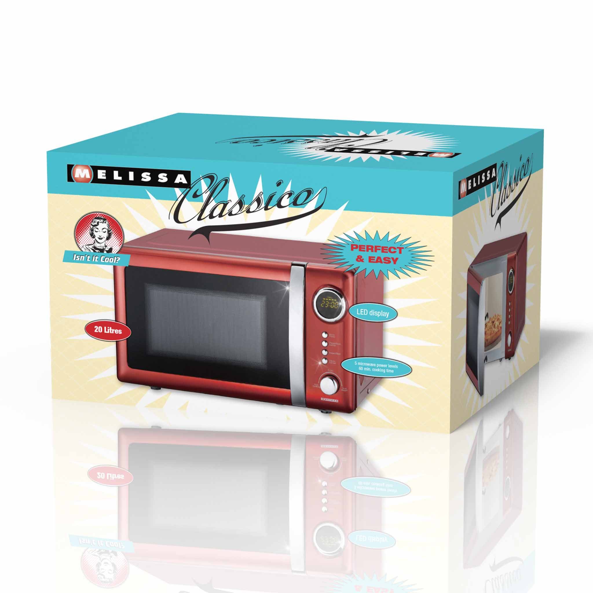 MELISSA Mikrowelle, 20 l, kompaktes Retro-Design, LED-Display, 700W - 5 Stufen & Auftaufunktion
