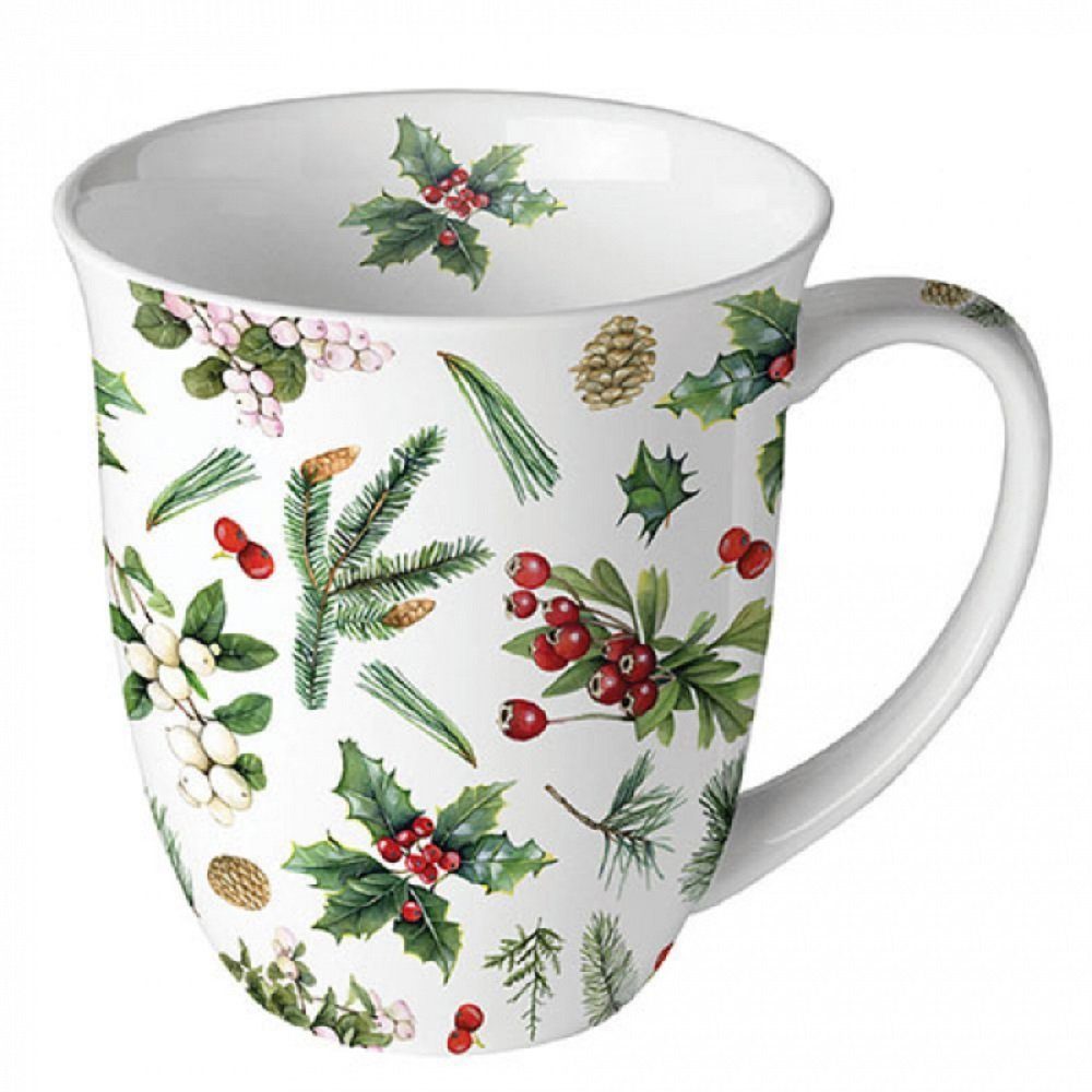Ambiente Luxury Paper Products Becher Weihnachtsbecher- Silvester - Herbst / Winter Tee - Kaffee Tasse, Porzellan Evergreen, Kollektion Mug Weihnachten Geschenkartikel
