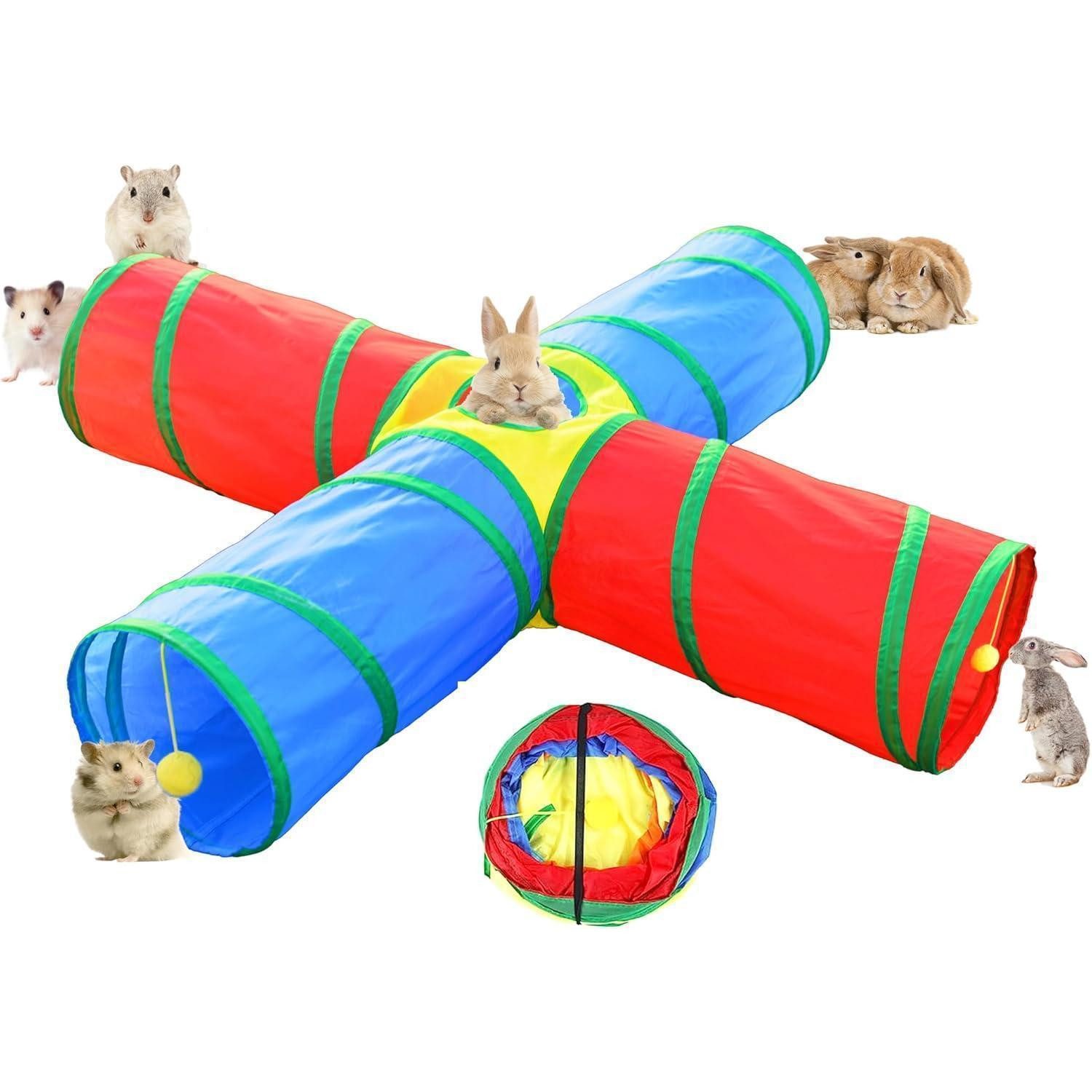 LuxusKollektion Kleintiertunnel Kaninchen Meerschweinchen Tunnel Spielzeug 4 Wege zusammenklappbar, Textil