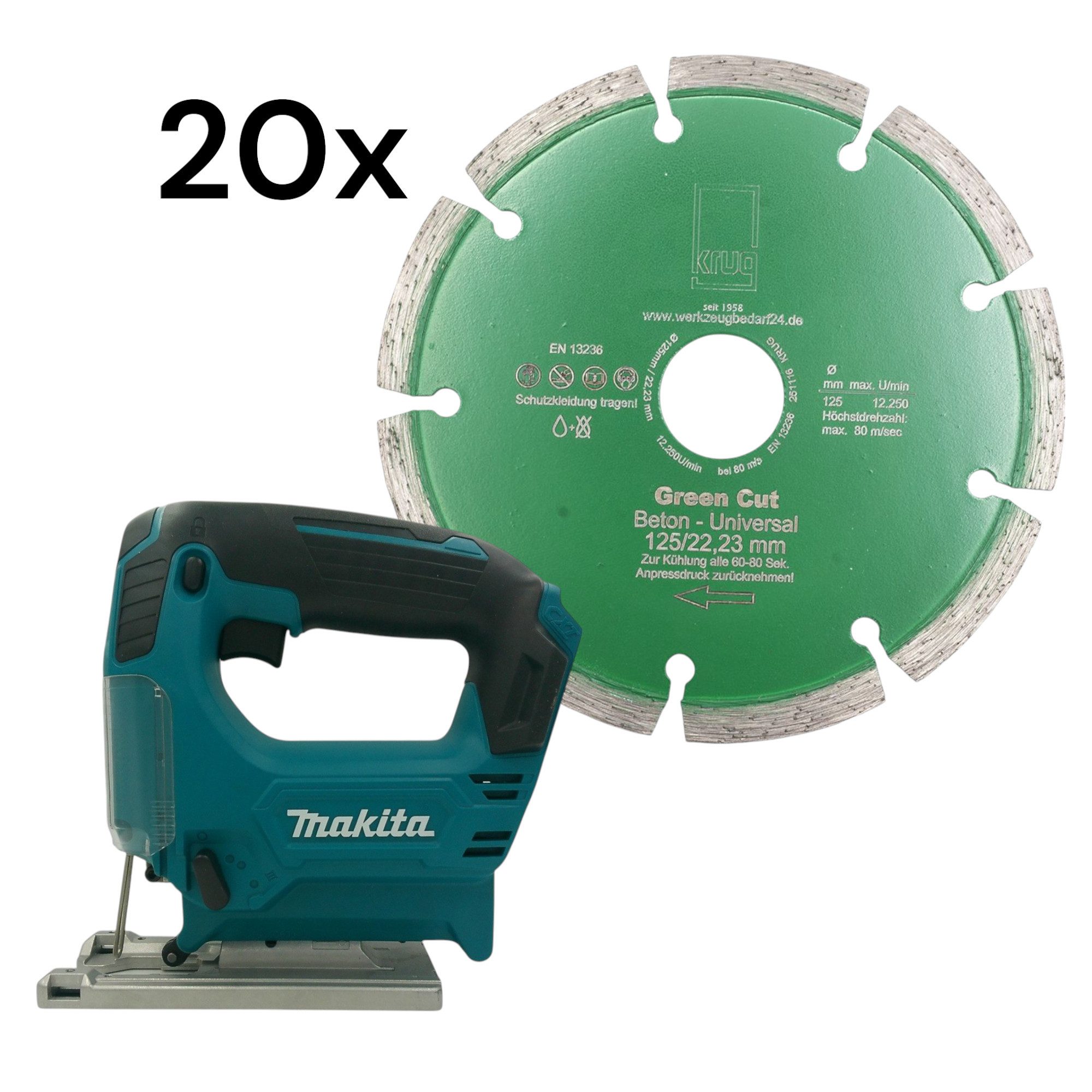 Makita Trennscheiben 20x Diamantscheiben 125mm + Makita JV101DZ