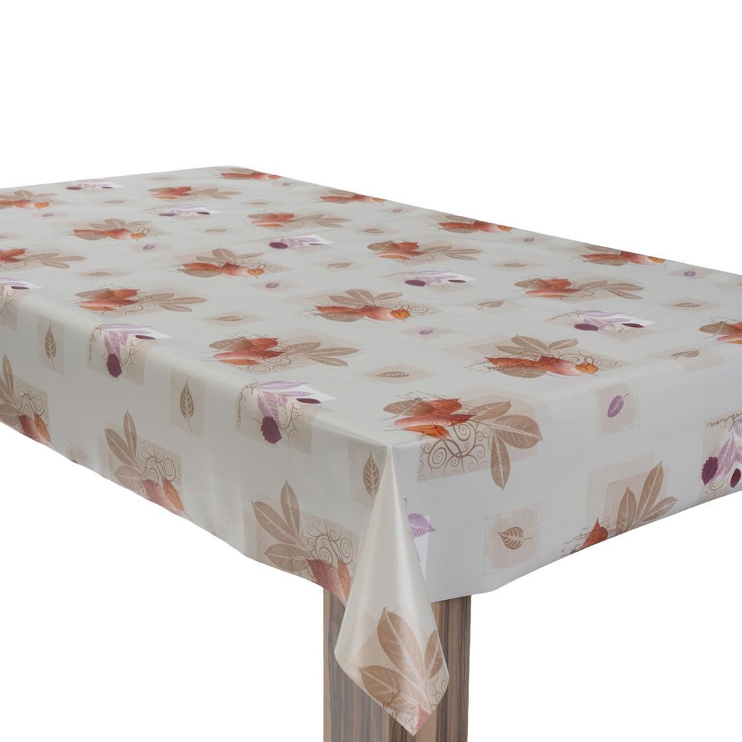 laro Tischdecke Wachstuchtischdecke Blätter Herbstdesign Creme PVC Eckig