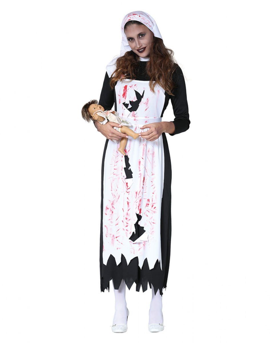 Horror-Shop Zombie-Kostüm Zombie Krankenschwester mit Ordenshaube für Hallow
