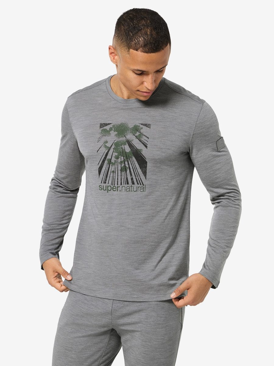 SUPER.NATURAL Langarmshirt für Herren, nachhaltig, Merino mit Natur-Motiv, atmungsaktiv
